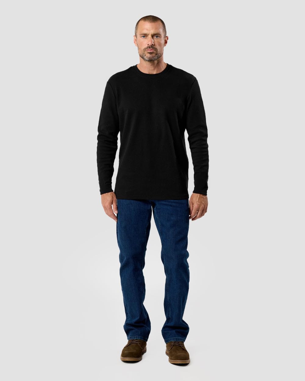 INTO THE AM Men's Long Sleeve Waffle Knit Thermal Shirt - Premium Crew Neck Long John Top (S-4XL) | Warm Winter Base Layer for Outdoor Activities & Casual Wear