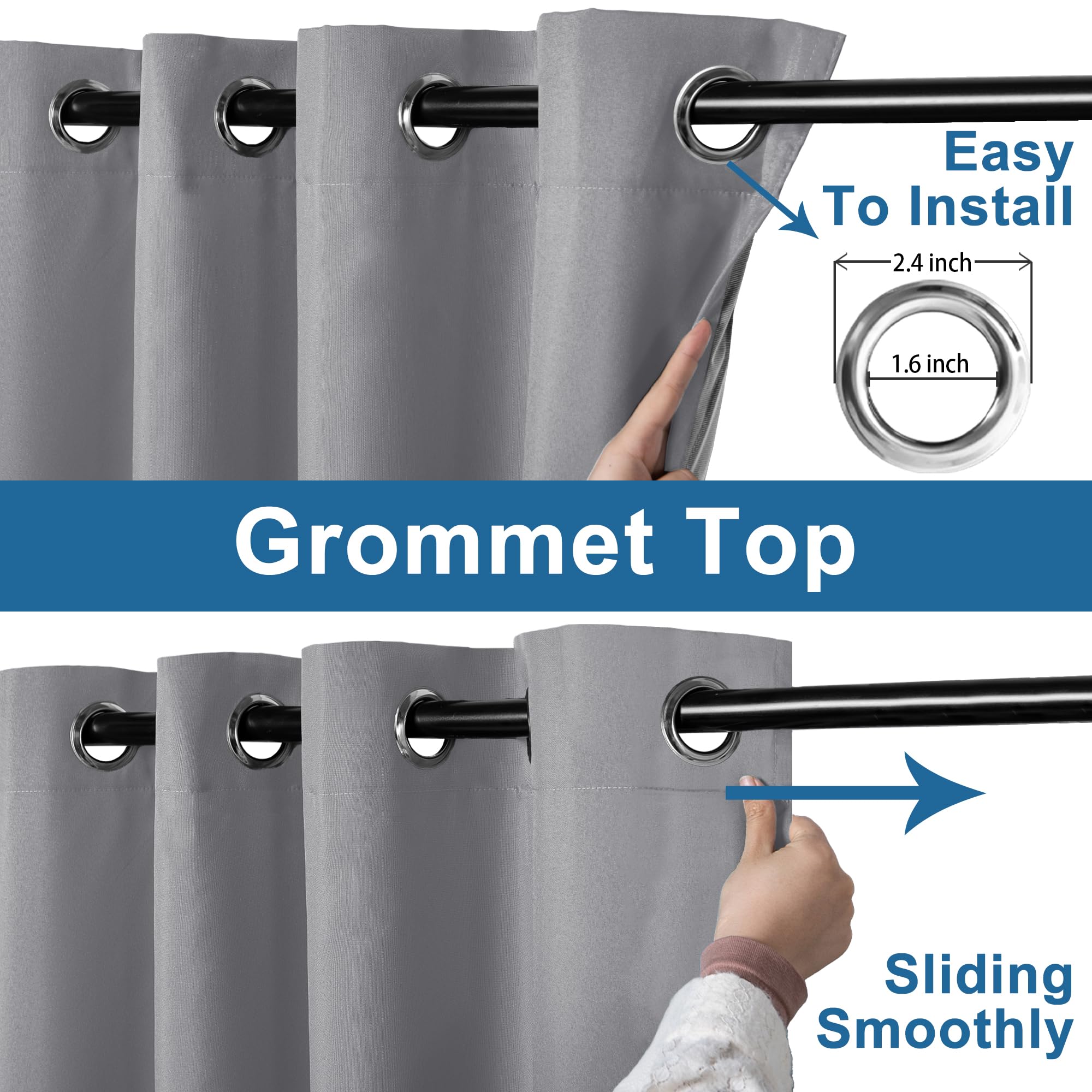 DWCN 100% Blackout Curtains 52x72 Inch - Thermal Insulated Noise Reducing Drapes with Black Liner for Bedroom, Living Room & Kitchen - Silver Grey (2 Panels) | Perfect for Light Control, Privacy & Energy Savings