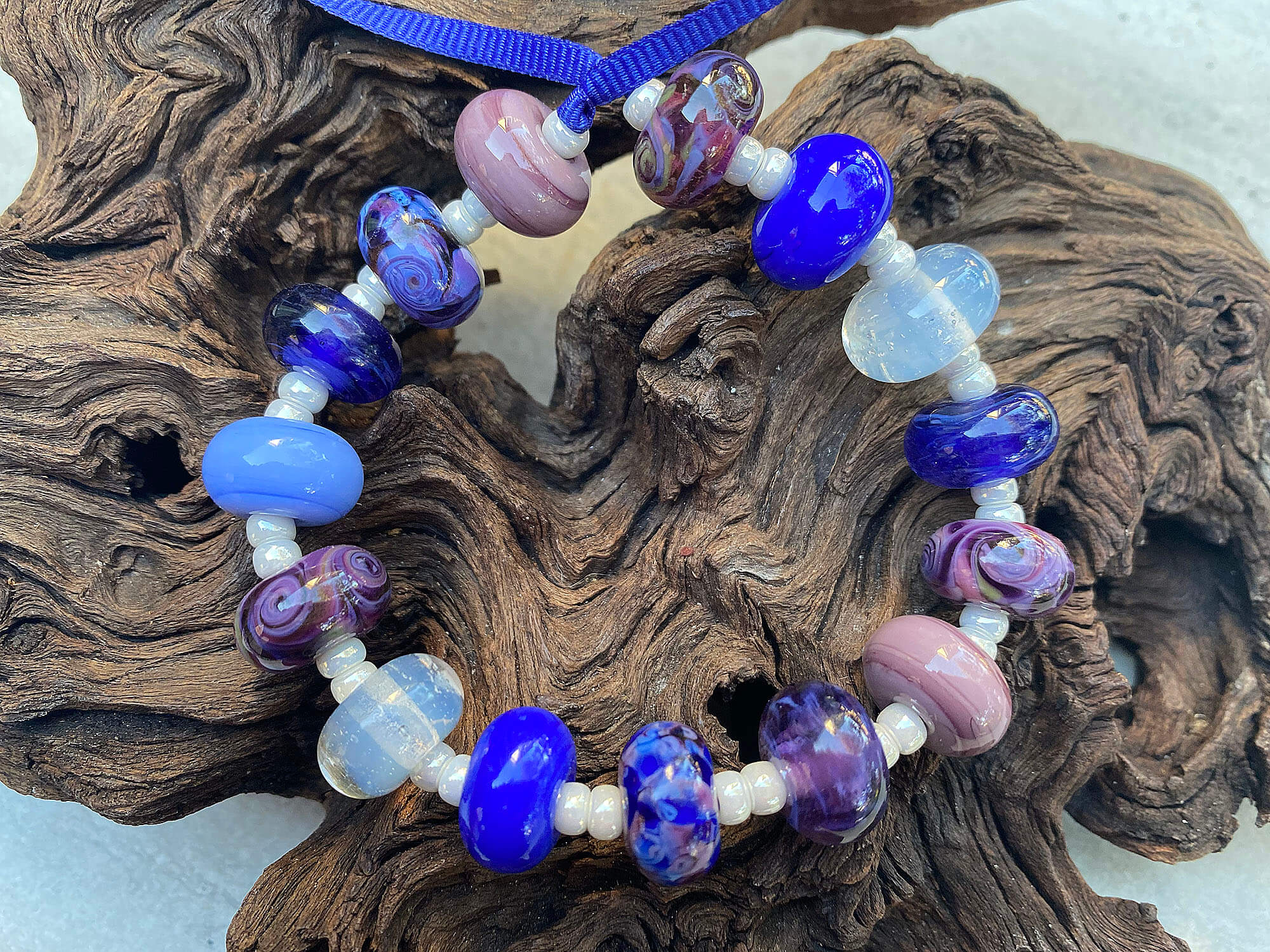 15 Handmade Purple Blue Swirl Lampwork Glass Beads Set for Jewelry Making - DIY Bracelet, Necklace & Craft Projects (SRA)