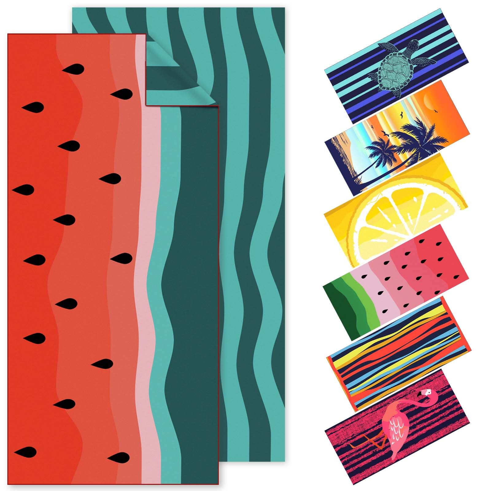 Vessia Oversized Beach Towel for Adults & Teens - 35x75 Inch Microfiber Sandproof Quick Dry Towel with Storage Bag | Watermelon Print Lightweight Travel Towel for Pool, Beach, Yoga & Picnic