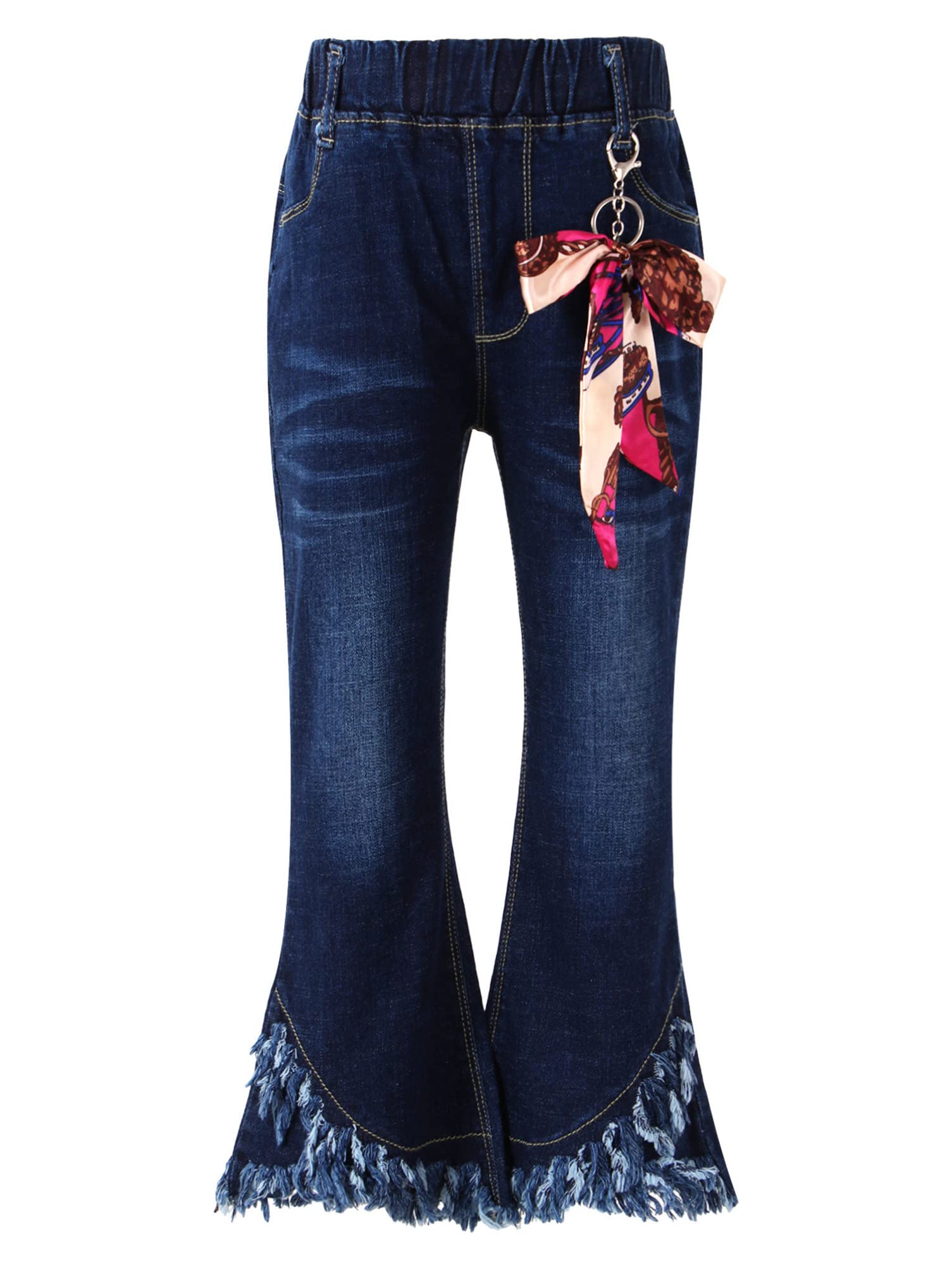 Aislor Girls Flare Pants for Kids - Bell Bottom Denim Jeans with Ruffle Bowknot & Tassel Hem | Cute Casual Outfit for School, Playdates & Family Photos