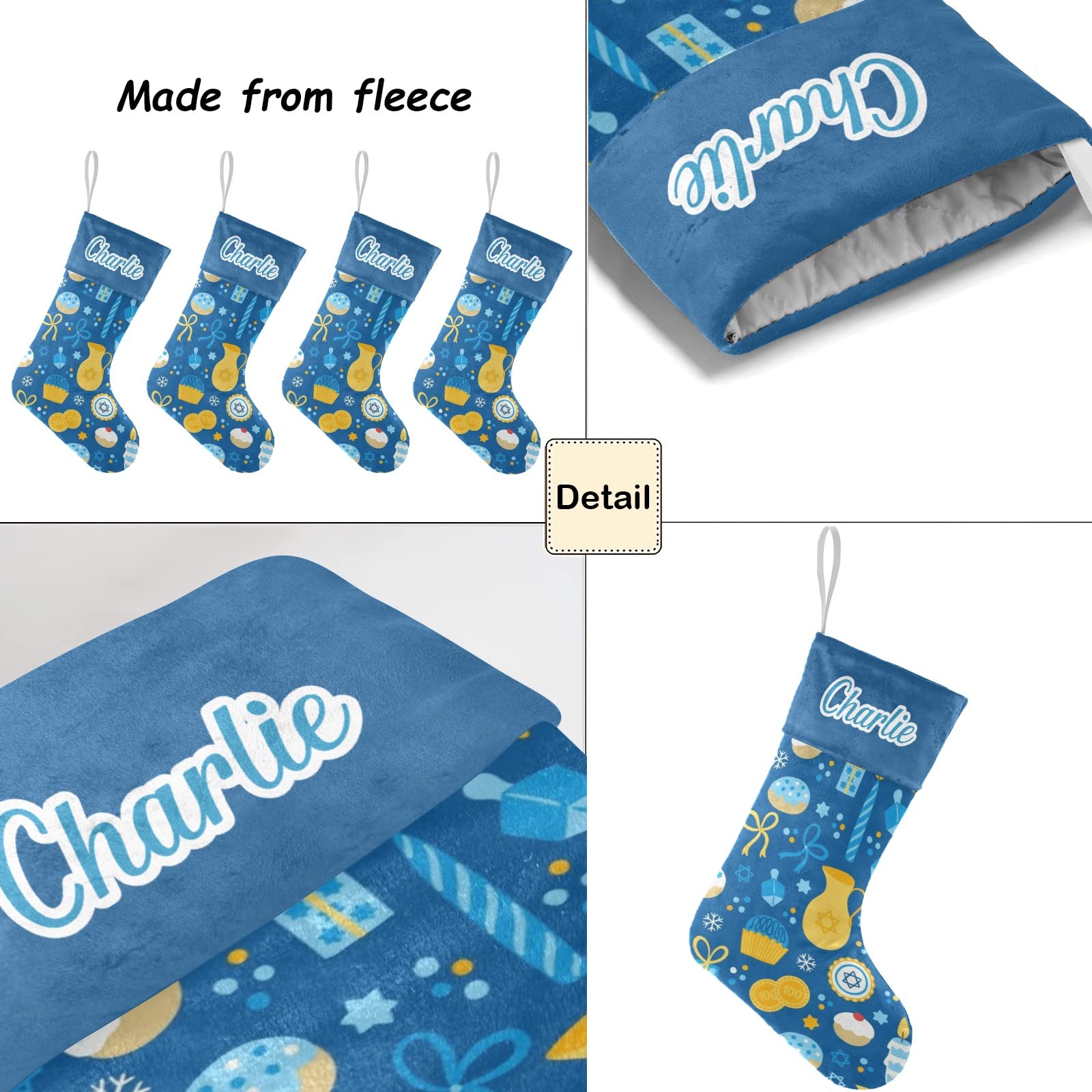 Personalized Hanukkah Christmas Stockings with Custom Name - 17.52 x 7.87 Inch Festive Holiday Decor for Fireplace Mantel, Gift Exchange & Family Traditions
