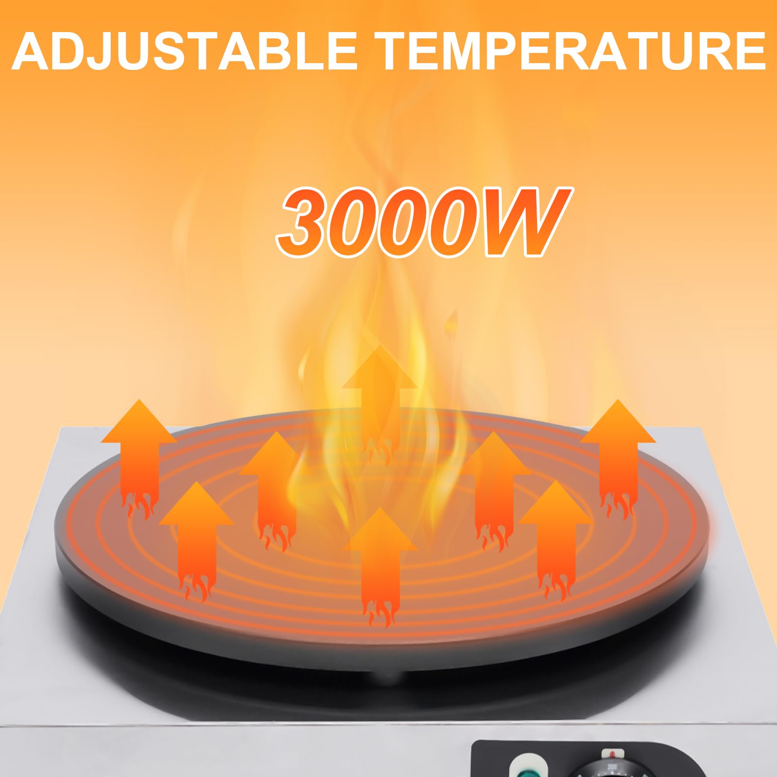 Commercial Electric Crepe Maker - 16 Inch Non-Stick 3000W Pancake Machine with Adjustable Temperature Control & Stainless Steel Base - Perfect for Restaurants, Cafes, and Home Breakfast Cooking