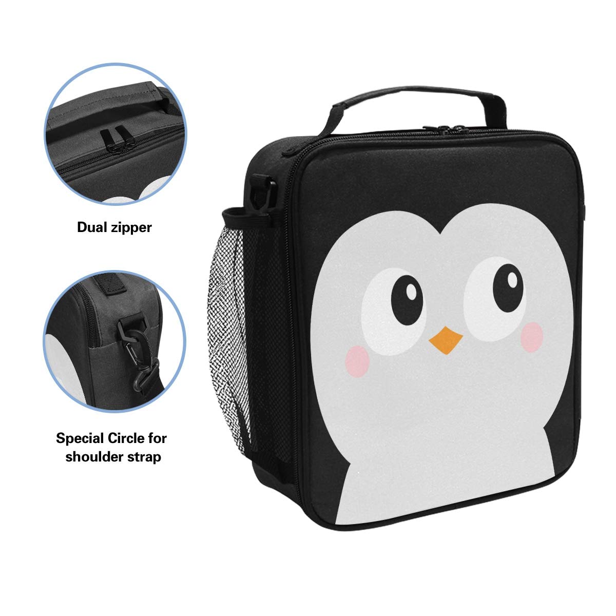 ZZXXB Insulated Lunch Bag - Reusable Thermal Cooler Tote for Kids, Students & Adults | Leakproof Penguin Design with Adjustable Shoulder Strap | Perfect for School, Work, Picnics & Outdoor Travel