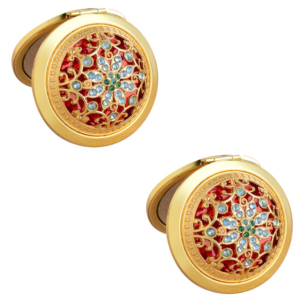 Vintage Folding Pocket Mirror for Women - Double Sided Round Compact Makeup Mirror, Travel Purse Cosmetic Mirror with Case (Pack of 2) - Perfect for Home, Travel, and Gift Giving