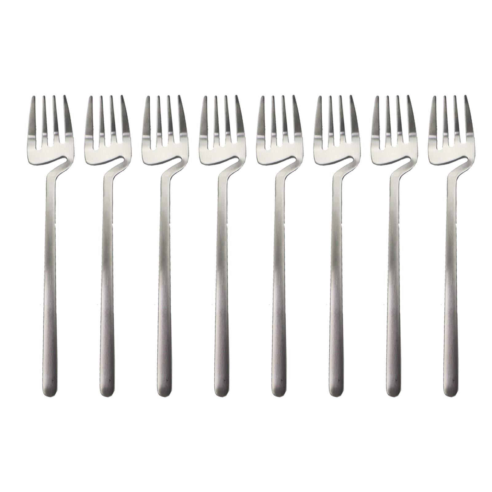 Premium 8-Piece Stainless Steel Dinner Forks Set - 8 Inch Silver Dessert Forks with Hanging Cup Cutlery Holder - Perfect for Formal Dining, Wedding Parties & Home Entertaining