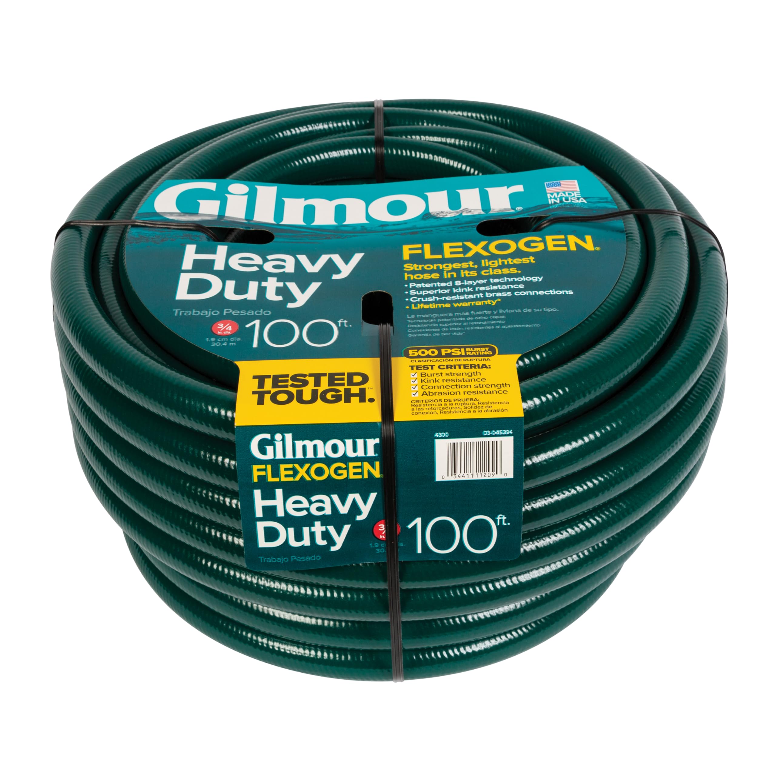 Gilmour Flexogen 3/4 in x 100 ft Heavy Duty Garden Hose - Flexible, Kink Resistant Outdoor Water Hose for Lawn, Yard & Garden Care - Perfect for Watering Plants, Washing Cars & Outdoor Cleaning (Green)