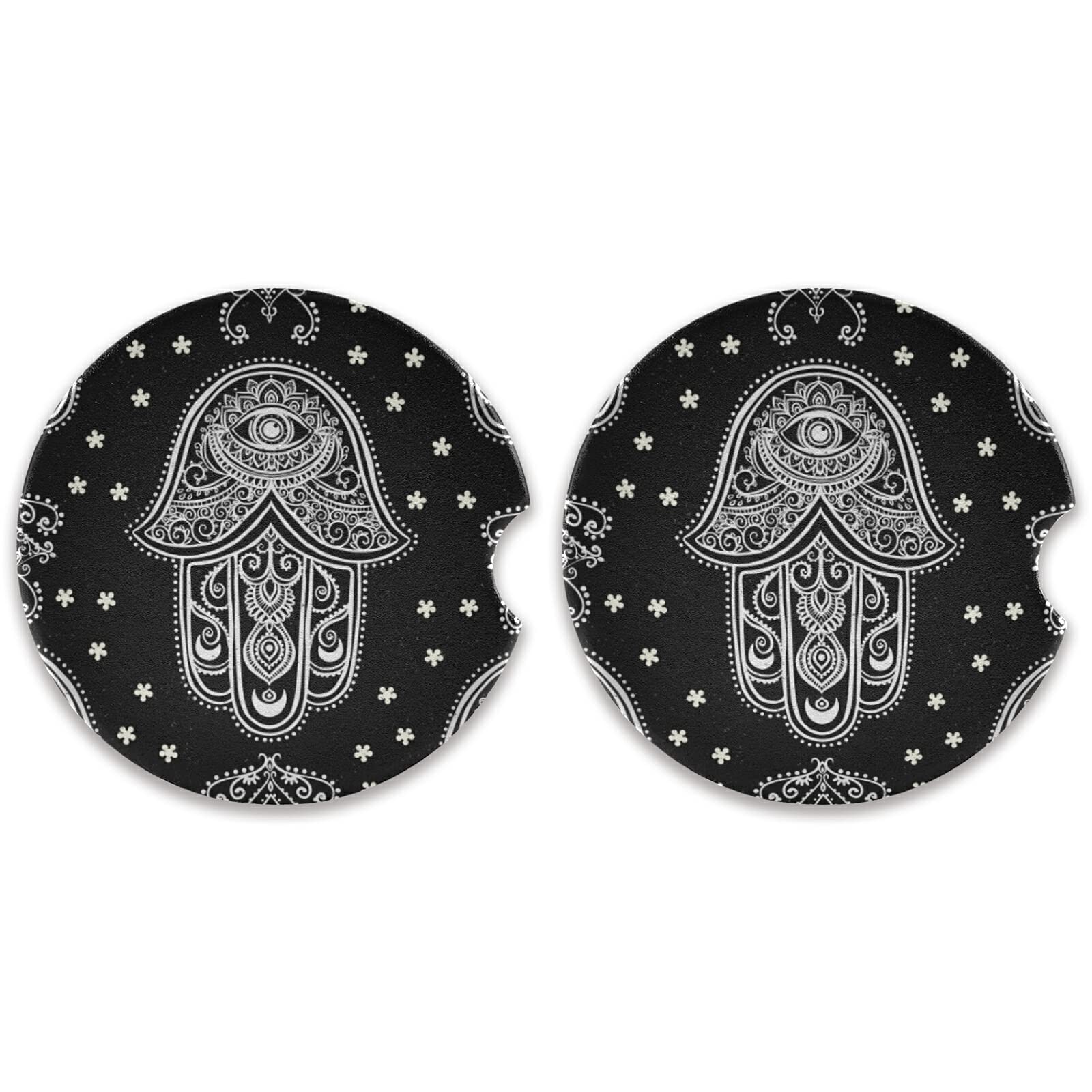 Galaxy Hamsa Car Coasters 2 Pack - Absorbent Ceramic Stone Cup Holders with Non-Slip Grip for Car, Office & Home Use - Stylish Drink Coasters for Coffee, Tea & Beverages