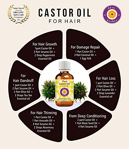 Pure Cold-Pressed Castor Oil (Ricinus communis) 100ml - Natural Therapeutic Grade with Glass Dropper for Hair Growth, Eyelash Enhancement & Skin Care