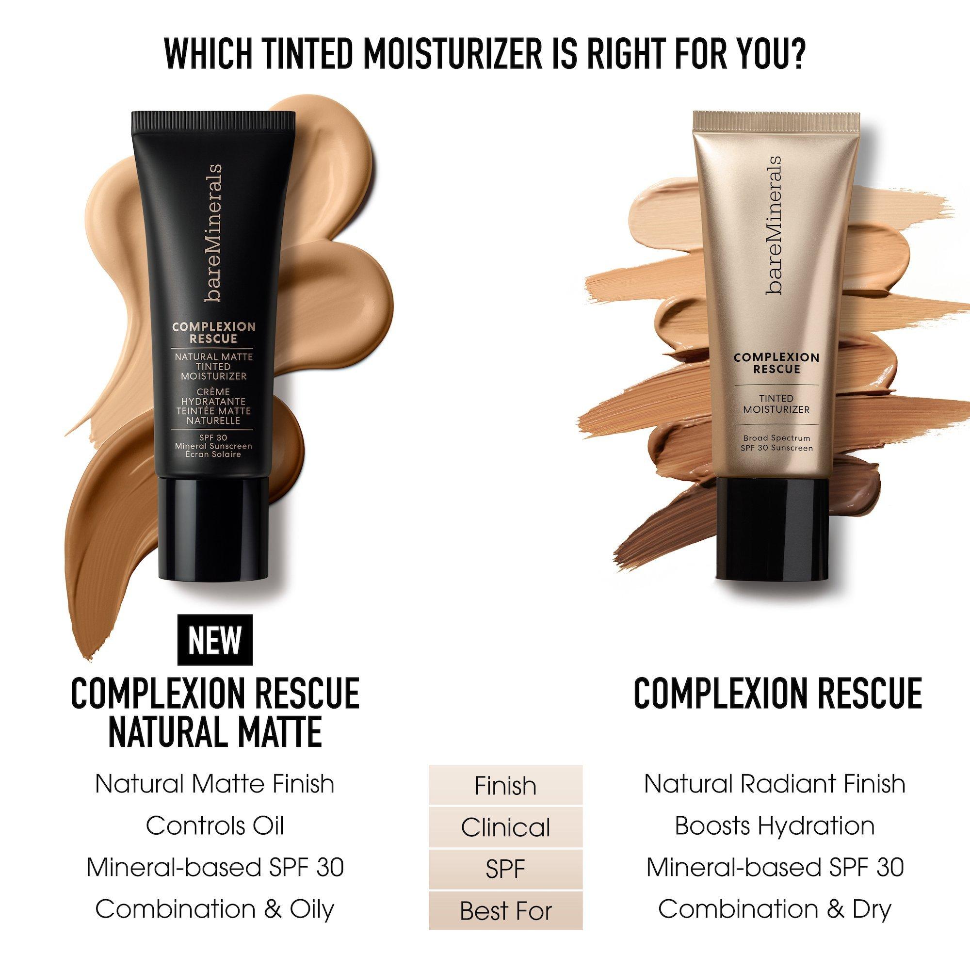 bareMinerals Complexion Rescue Natural Matte Tinted Moisturizer with SPF 30 - Oil-Free Mineral Face Hydration for Daily Wear & Sun Protection | Perfect for Oily Skin & Everyday Makeup Routine