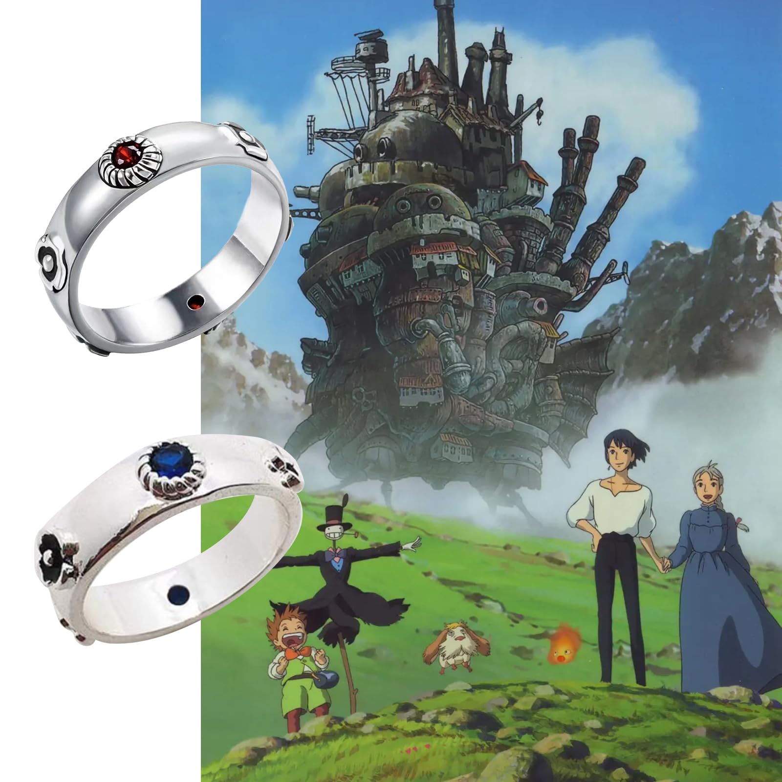 4Pcs Howl's Moving Castle Anime Rings - Sophie & Howl Cosplay Jewelry, Adjustable Metal Open Rings for Women & Men - Perfect for Gifts, Halloween Costumes, and Studio Ghibli Fans
