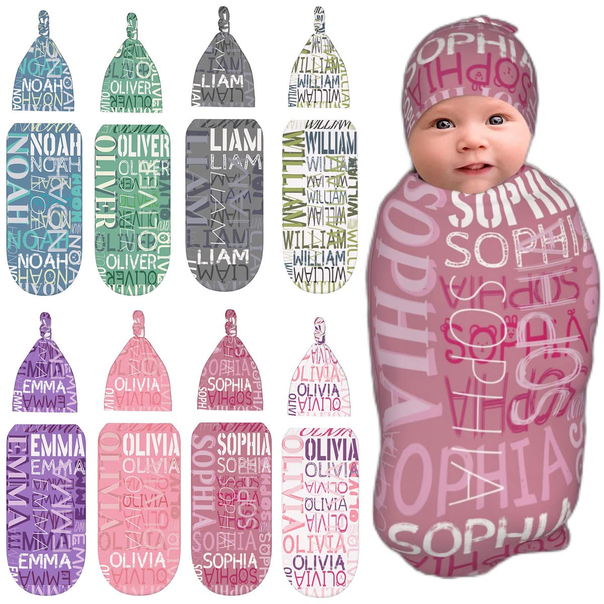 Personalized Baby Blankets for Girls & Boys - Custom Name Swaddle & Hat Set for Newborns | Perfect Baby Shower Gift & Keepsake for New Parents