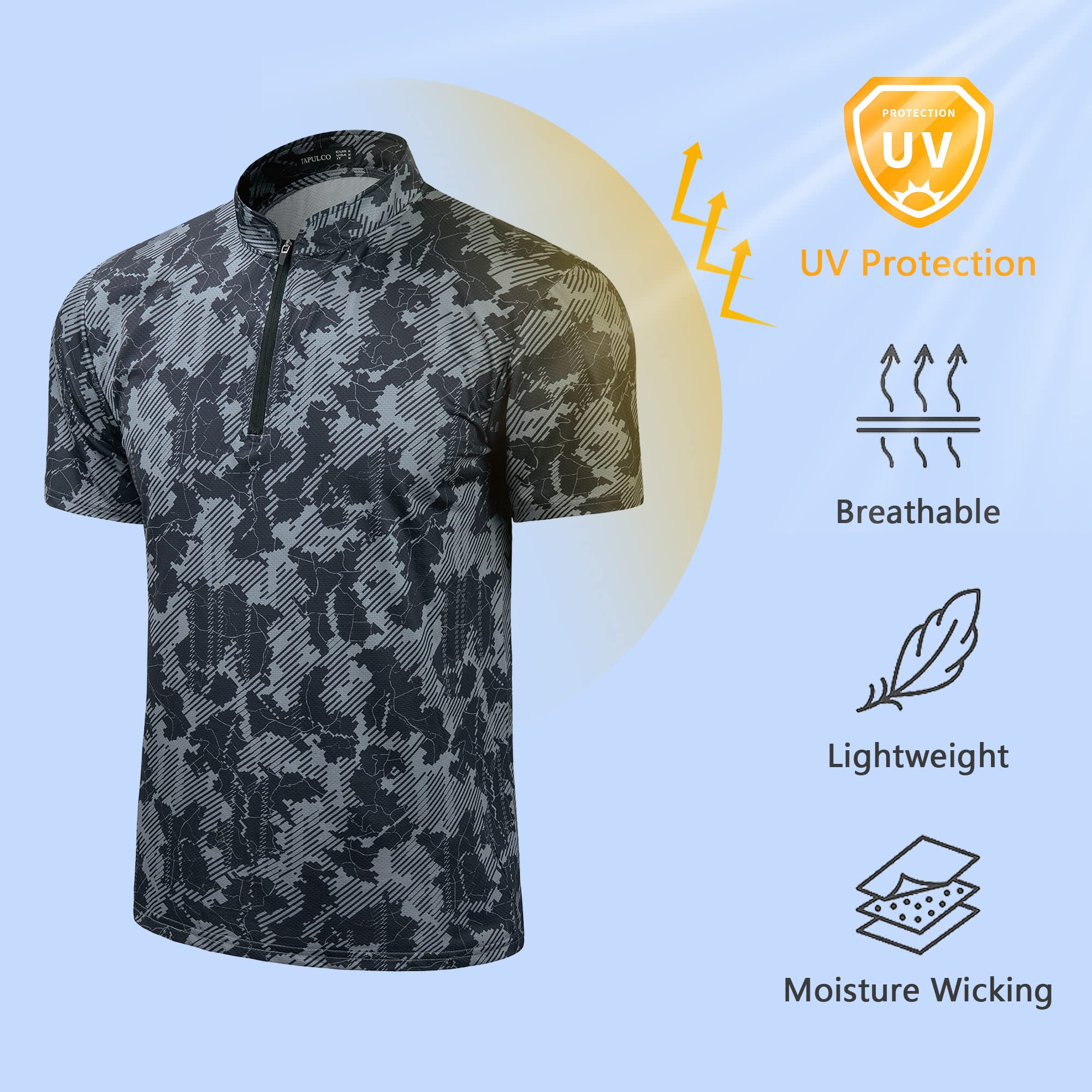 TAPULCO Men's Quick Dry Quarter Zip Performance T-Shirt - Modern Printed Athletic Pullover for Casual Sports & Outdoor Hiking | Moisture-Wicking Workout Shirt for Running, Gym & Travel