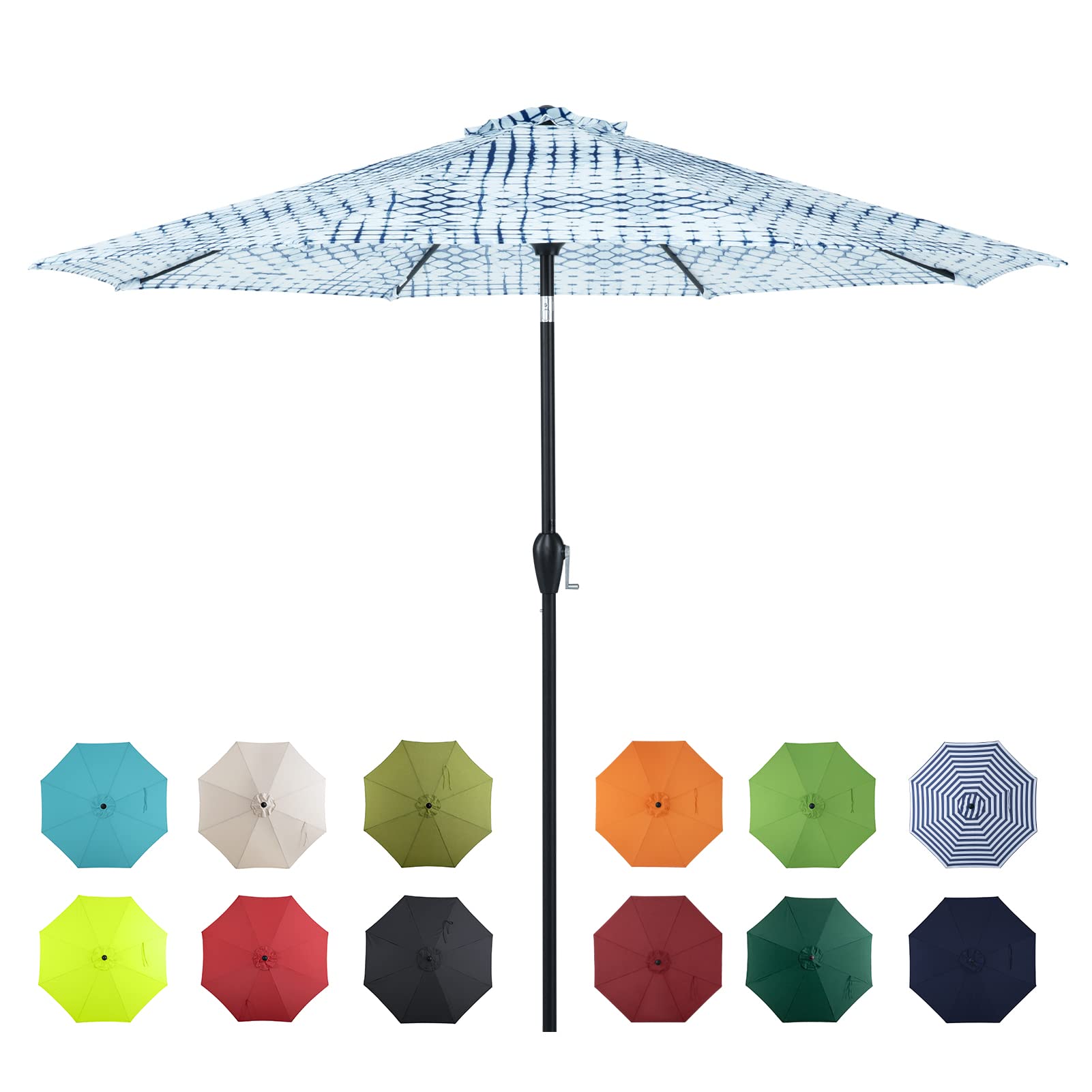 9' Outdoor Market Patio Umbrella with Push Button Tilt & Crank - Large Sun Shade with Sturdy Steel Pole & Fade-Resistant Canopy - Perfect for Backyard, Poolside, and Beach Use - Easy Setup & Durable Design