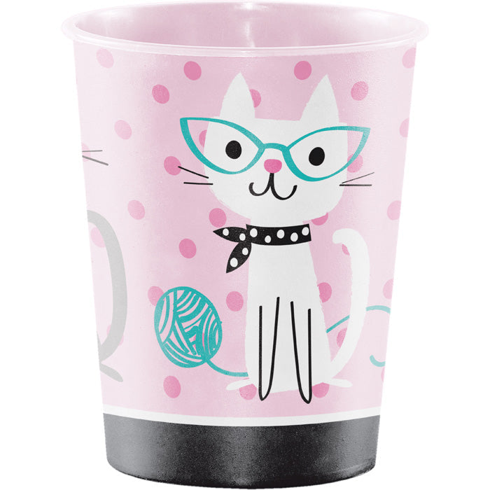 12-Piece Bulk Purr-fect Cat Party 16 oz Plastic Keepsake Cups - Perfect for Birthday Parties, Baby Showers & Themed Events