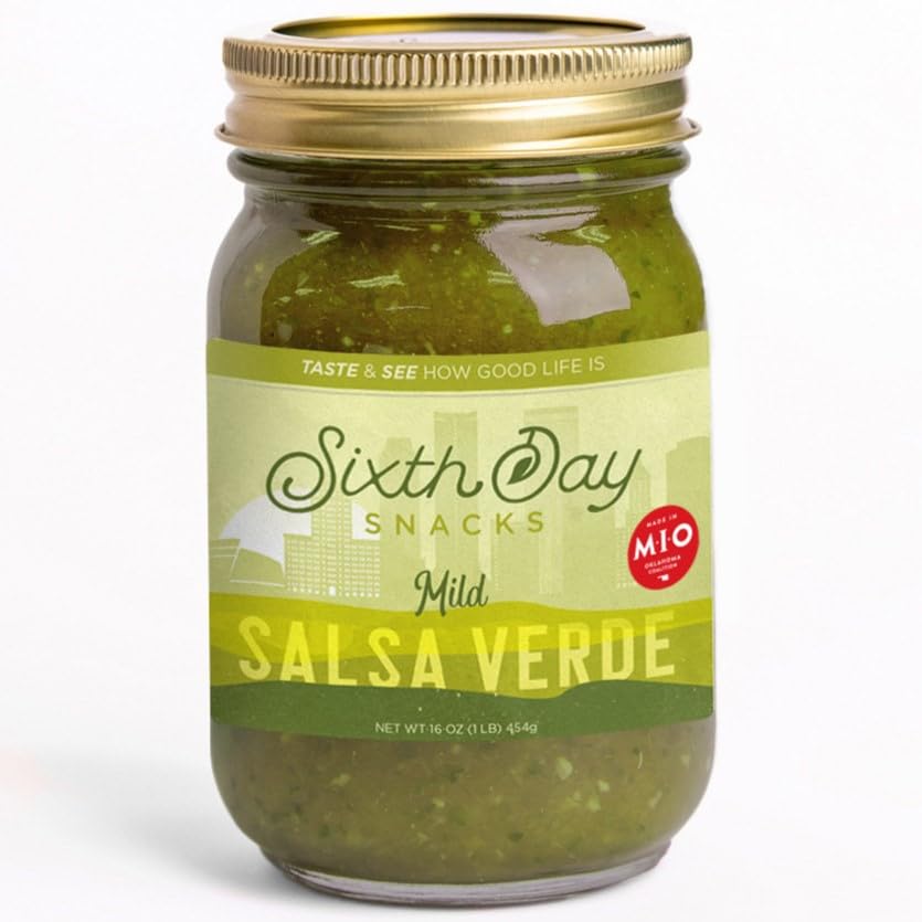 Sixth Day Snacks Mild Salsa Verde (16 oz) - Gluten Free, Vegan, Low Sodium, Fresh Ingredients - Perfect for Chips, Tacos, Nachos & Healthy Snacking