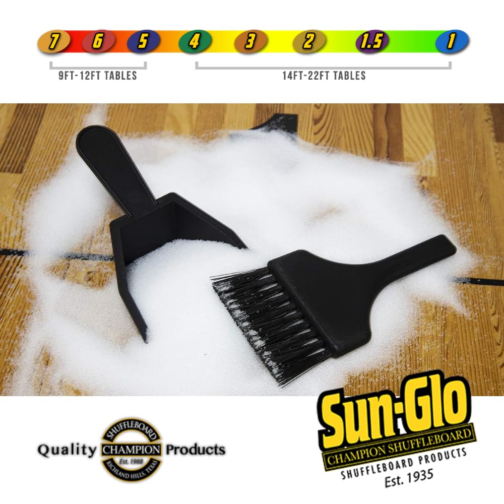 Premium Sun-Glo Shuffleboard Sand - High-Performance Powder Wax for Shuffleboard Tables (2 Pack, 16oz Each) with Mini Dustpan & Brush Set - SunGlo #5 Star Medium Speed - Perfect for Home Game Rooms, Bars & Competitive Play