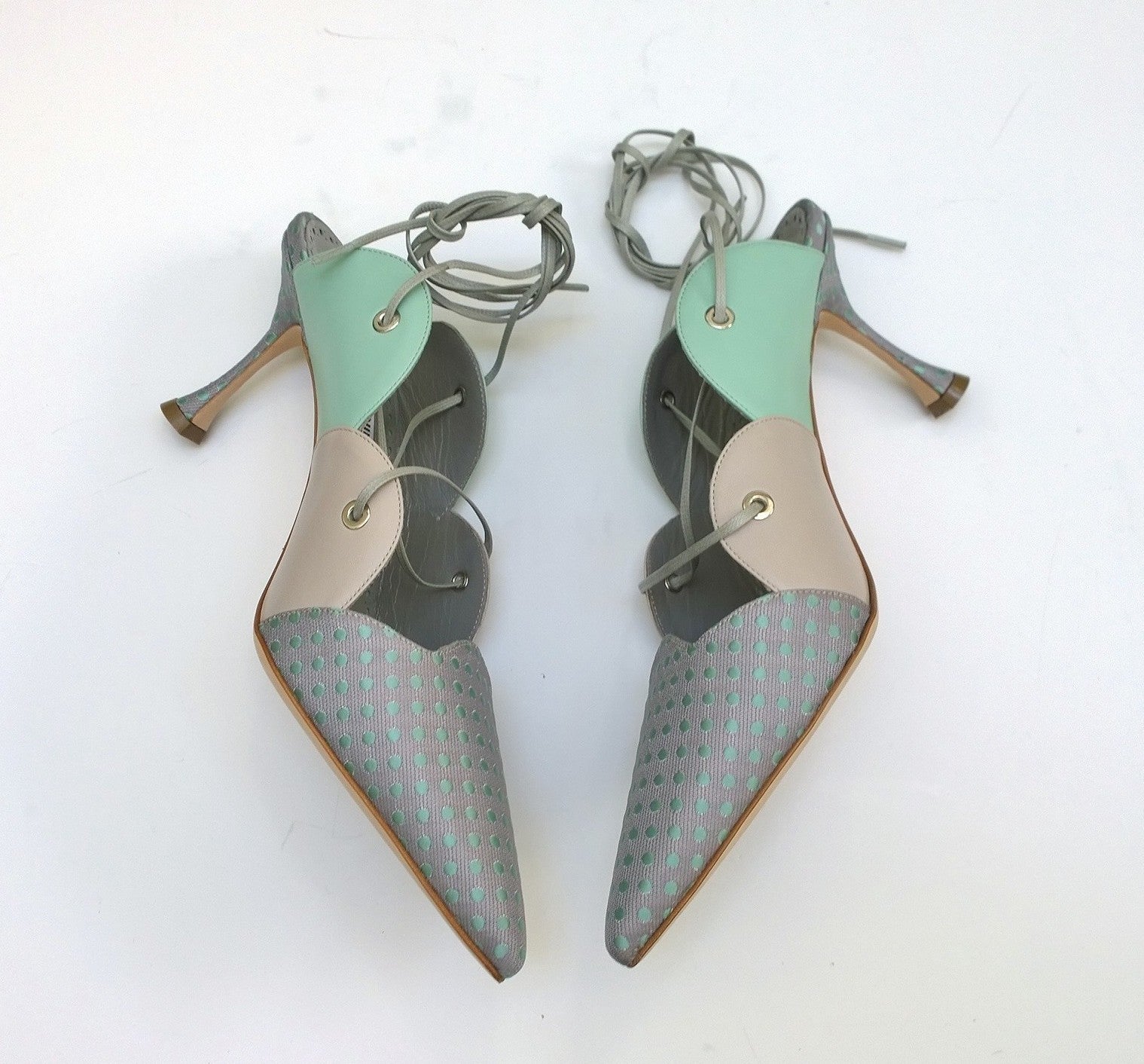 Manolo Blahnik Troina Ankle Strap Heels - Mint Green Leather & Brocade Pumps for Women | Perfect for Weddings, Parties & Special Occasions