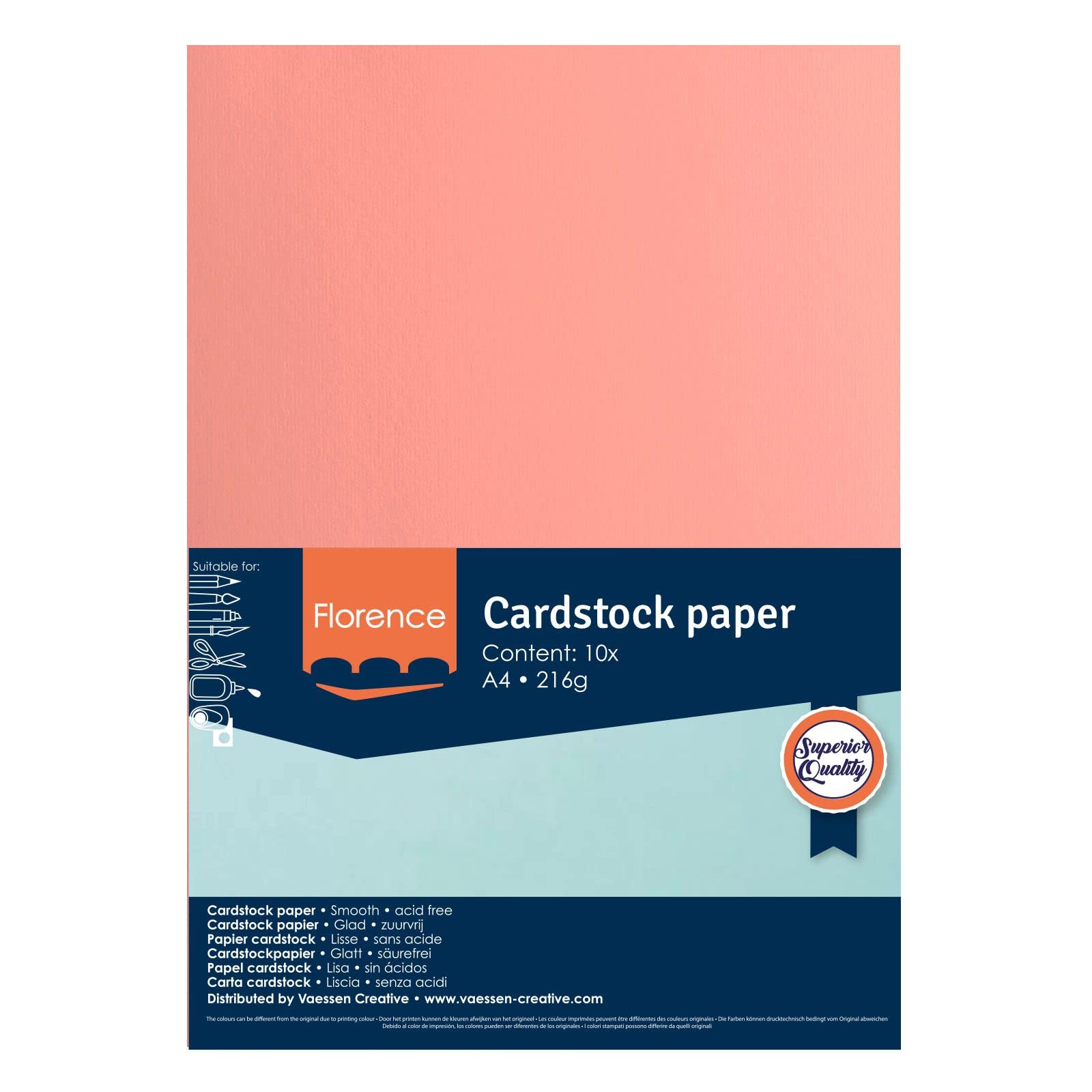 Vaessen Creative Florence Smooth Cardstock - Orange Dahlia, 216gsm A4 Paper (10 Sheets) for Scrapbooking, Card Making, Die Cutting & Paper Crafts | Premium Craft Paper for DIY Projects, Invitations & Home Decor