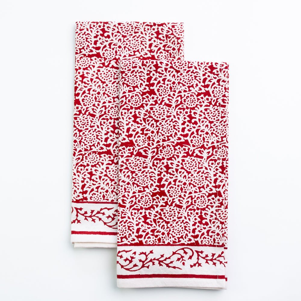 Premium Deep Red Tapestry Tea Towels - Soft, Absorbent & Durable Kitchen Towels for Dish Drying, Hand Wiping & Home Decor - Elegant Dining & Hosting Accessories