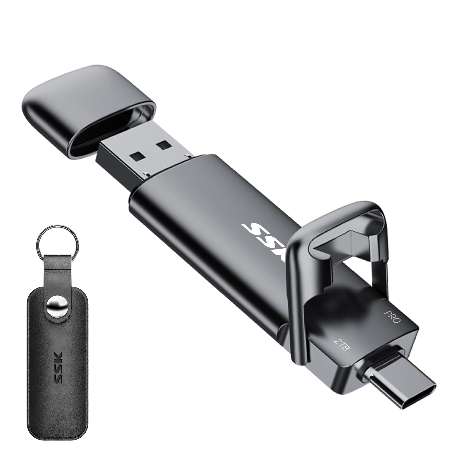 SSK 2TB USB C External SSD - Ultra Fast 1000MB/s USB 3.2 Gen2 Solid State Drive with Dual USB-C & USB-A Ports - Portable Storage for Android Phones, Laptops, Tablets & Mac - Perfect for Gaming, 4K Video Editing & Large File Transfers