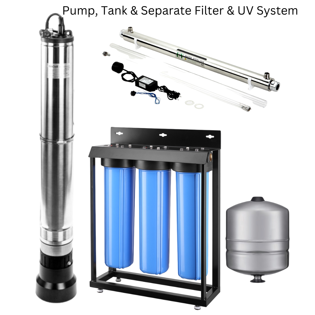 4-Pack Large Home Submersible Pump with 2-3 Bathroom Filtration System & UV Light - Choose Separate or Integrated Filter for Clean Water | Ideal for Basement, Pool, Pond & Water Features