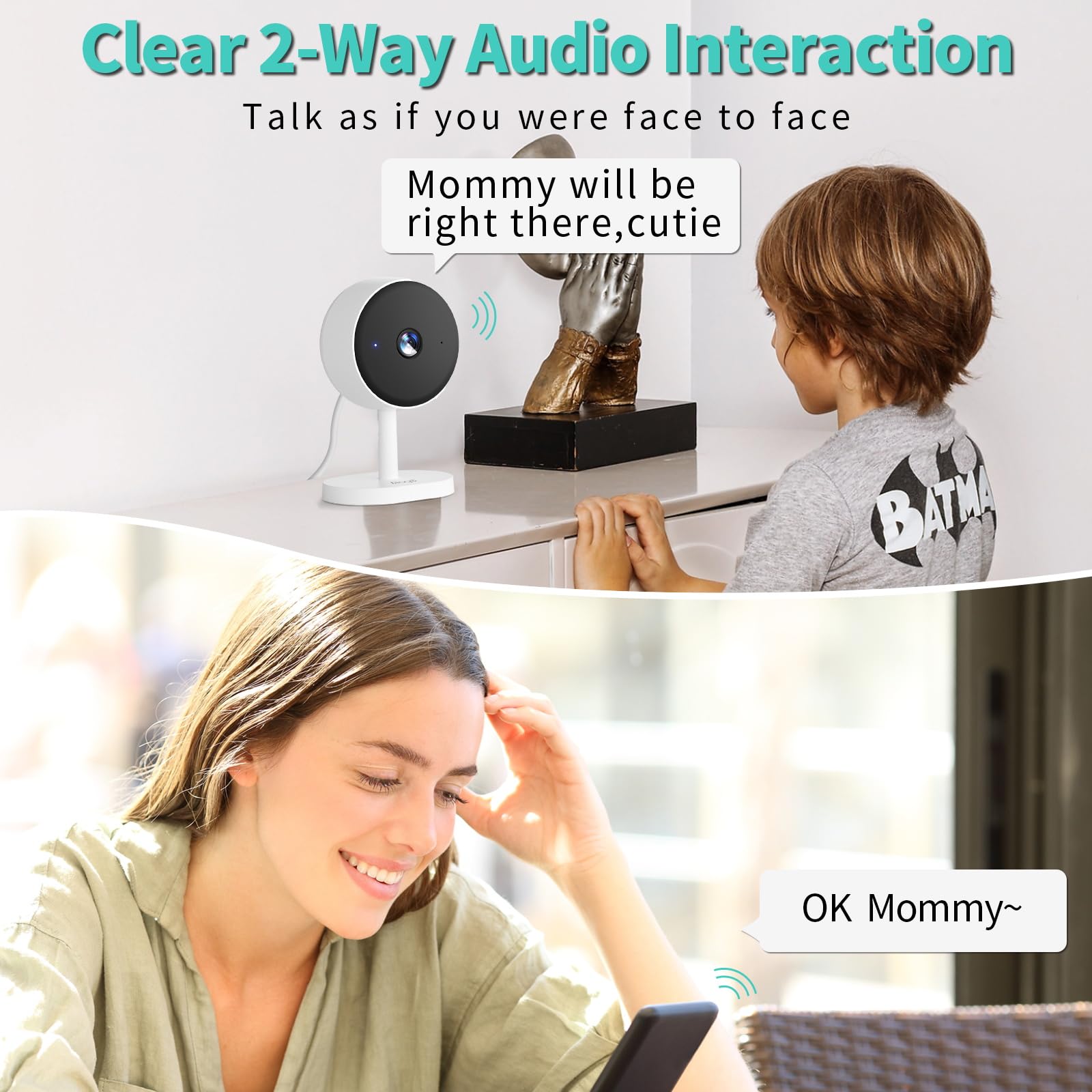 2K Indoor Security Camera with AI Motion Detection & Night Vision - Baby & Pet Monitor for Home Security