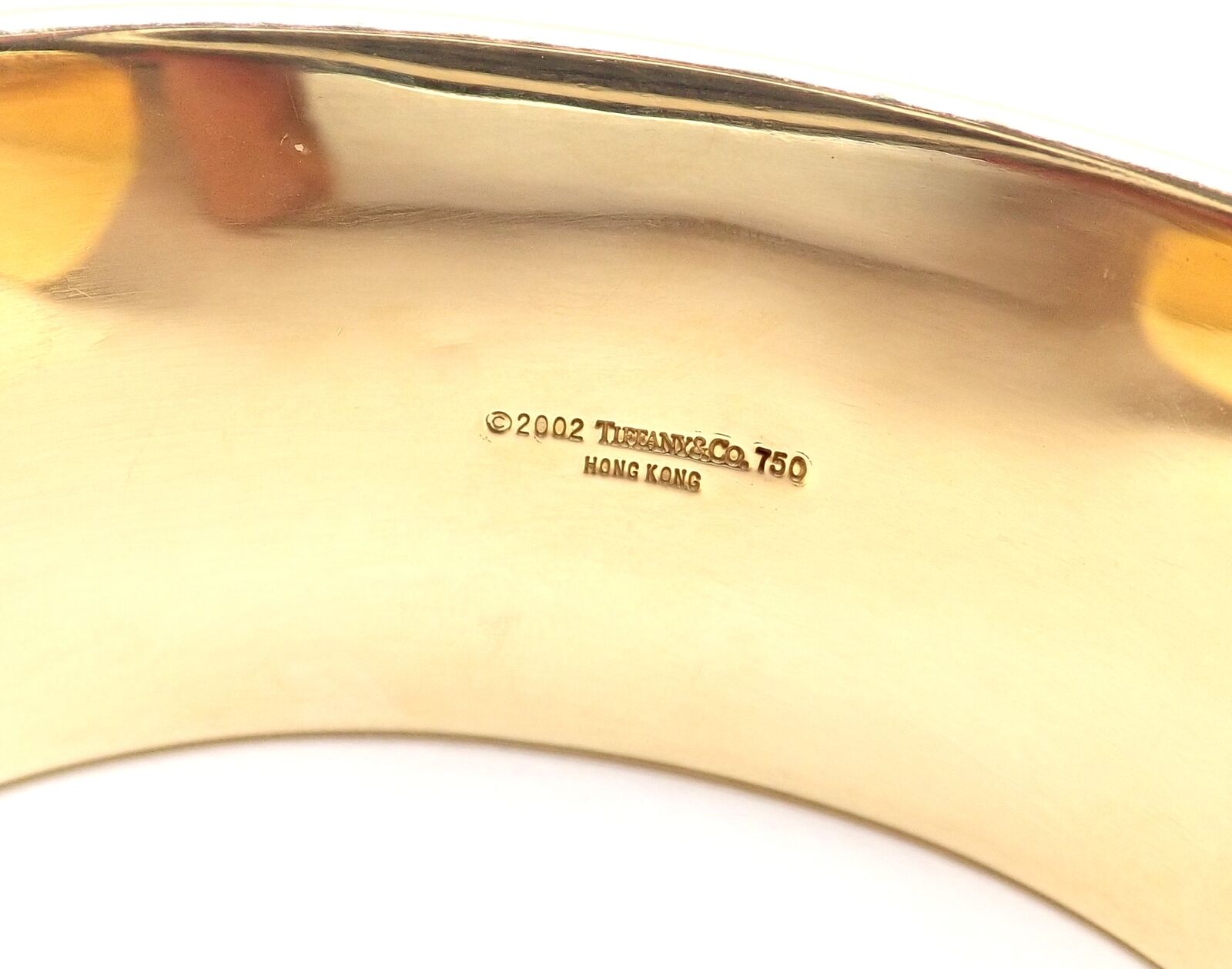 Authentic Tiffany & Co 18K Yellow Gold Tiger Eye Bangle Cuff Wide Bracelet for Women - Luxury Statement Jewelry for Parties, Weddings & Special Occasions