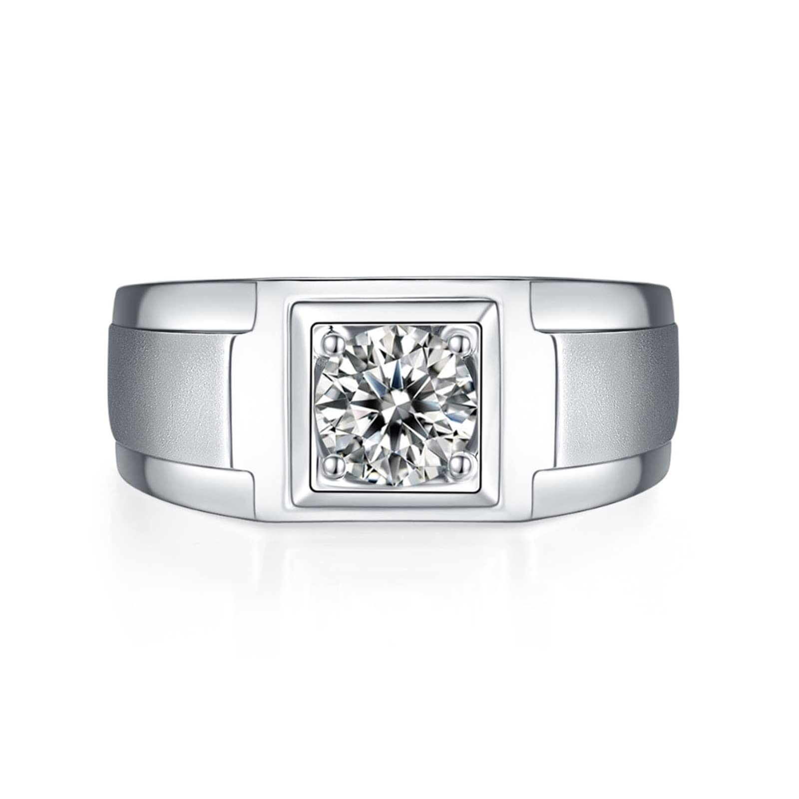 Sterling Silver Men's Wedding Band - Square White Gold Plated Zirconia Ring for Groom, Engagement & Anniversary Gift (Perfect for Weddings, Proposals & Special Occasions)