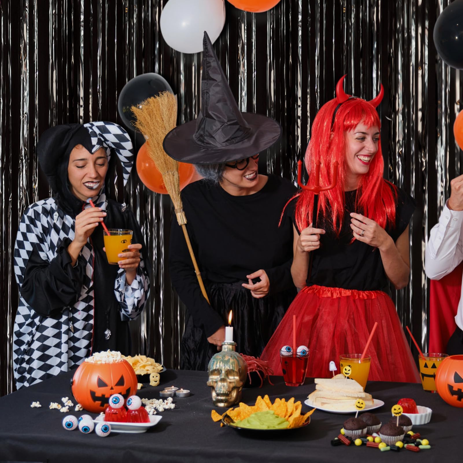 3 Pack Black Halloween Decorations - 3.28 x 9.84 ft Fringe Tinsel Backdrop Curtain for Halloween Party, Birthday, Wedding & Special Events | Spooky Party Supplies, Photo Booth Background, Haunted House Decor