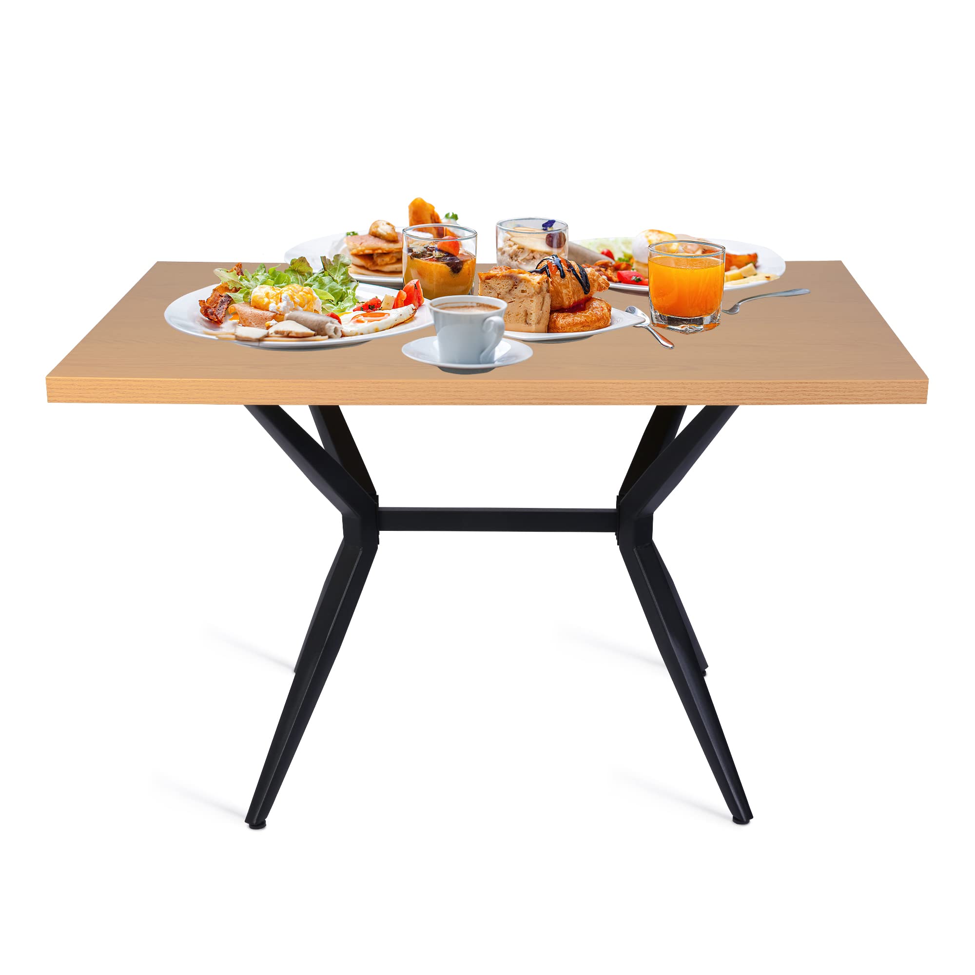 Modern Cross Metal Leg Wooden Dining Table - 48