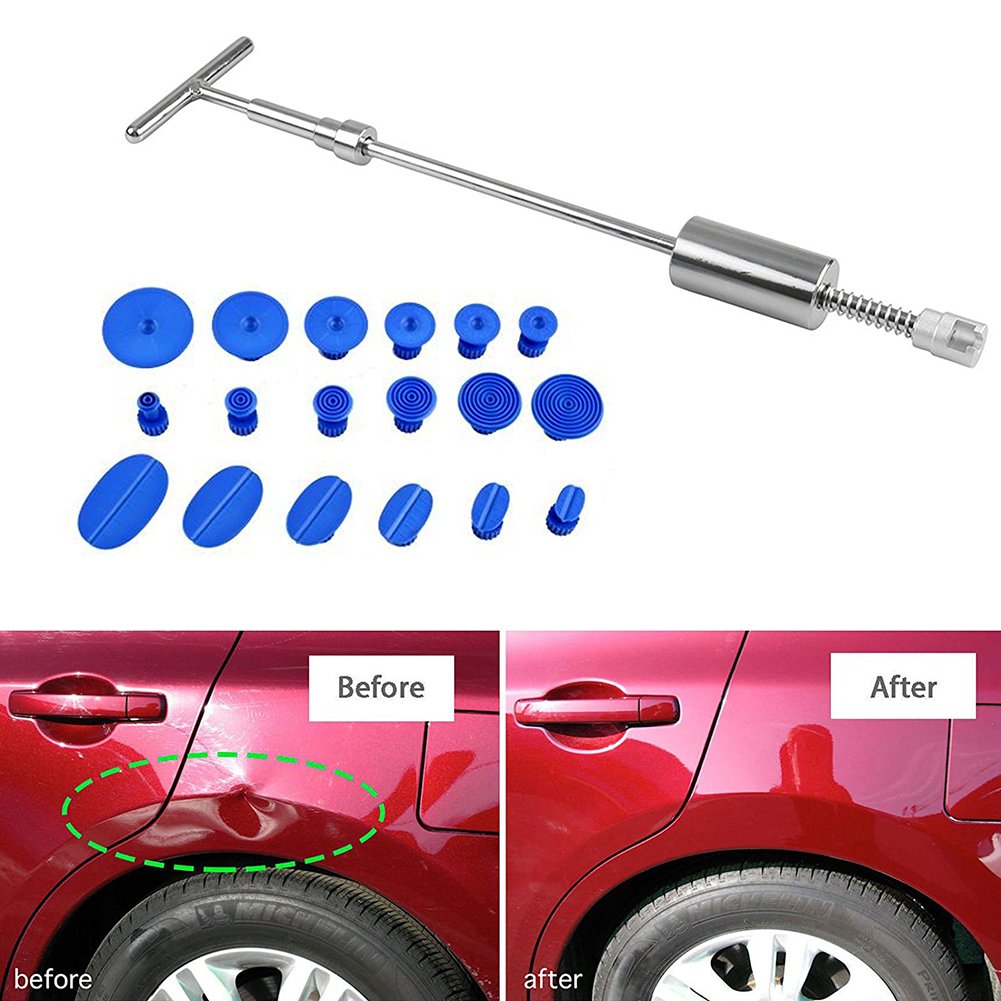 Qiilu 18-Piece Car Dent Repair Kit - T-Bar Slide Hammer Tool for Auto Body, SUV & Vehicle Hail Damage Removal | Professional Dent Puller for DIY Auto Repair at Home or Garage