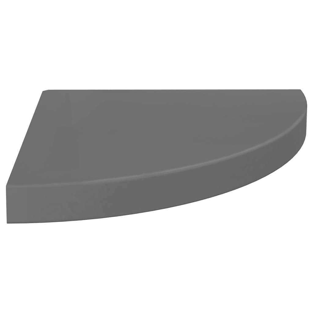 Floating Corner Shelves Set of 2 - High Gloss Grey MDF Wall Shelves 35x35x3.8 cm - Perfect for Bathroom, Kitchen, Living Room Storage & Decoration