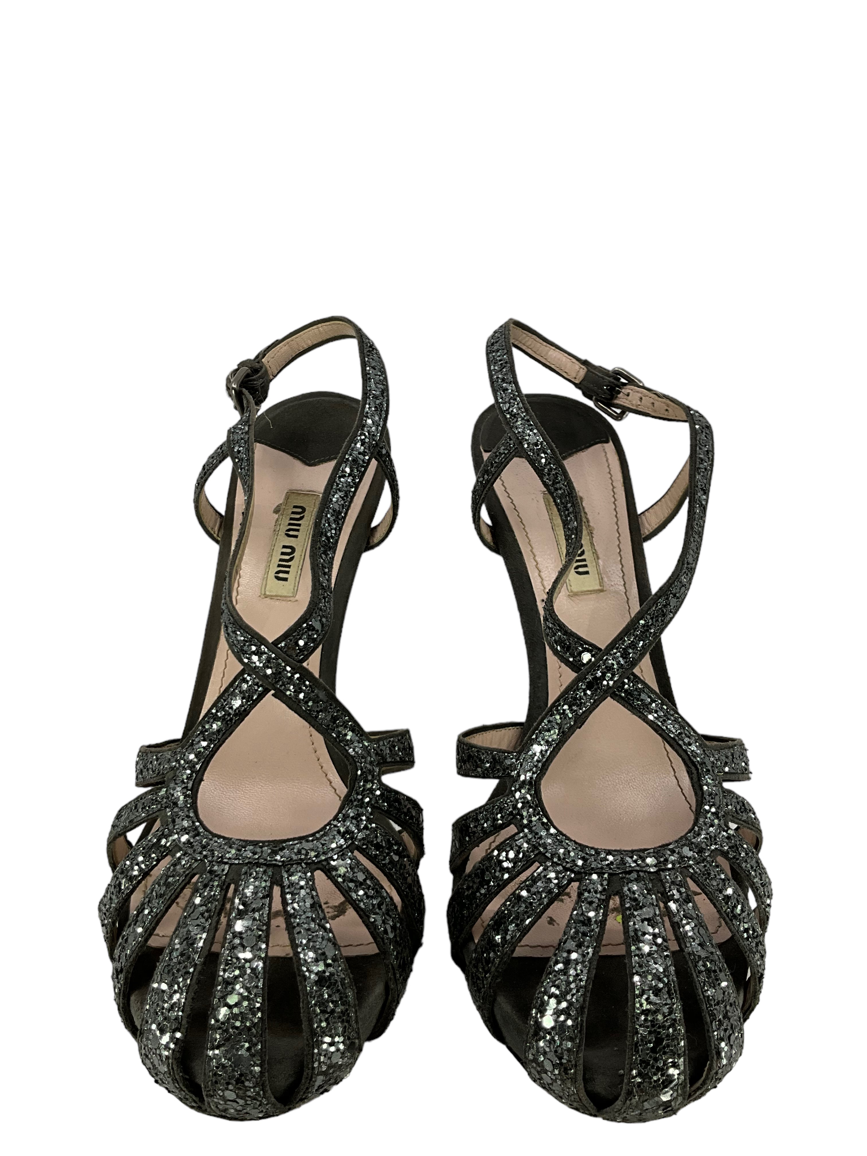 Miu Miu Embellished Leather Sandals Women's Size 10 - Luxury Designer Summer Shoes for Beach, Vacation & Wedding Occasions