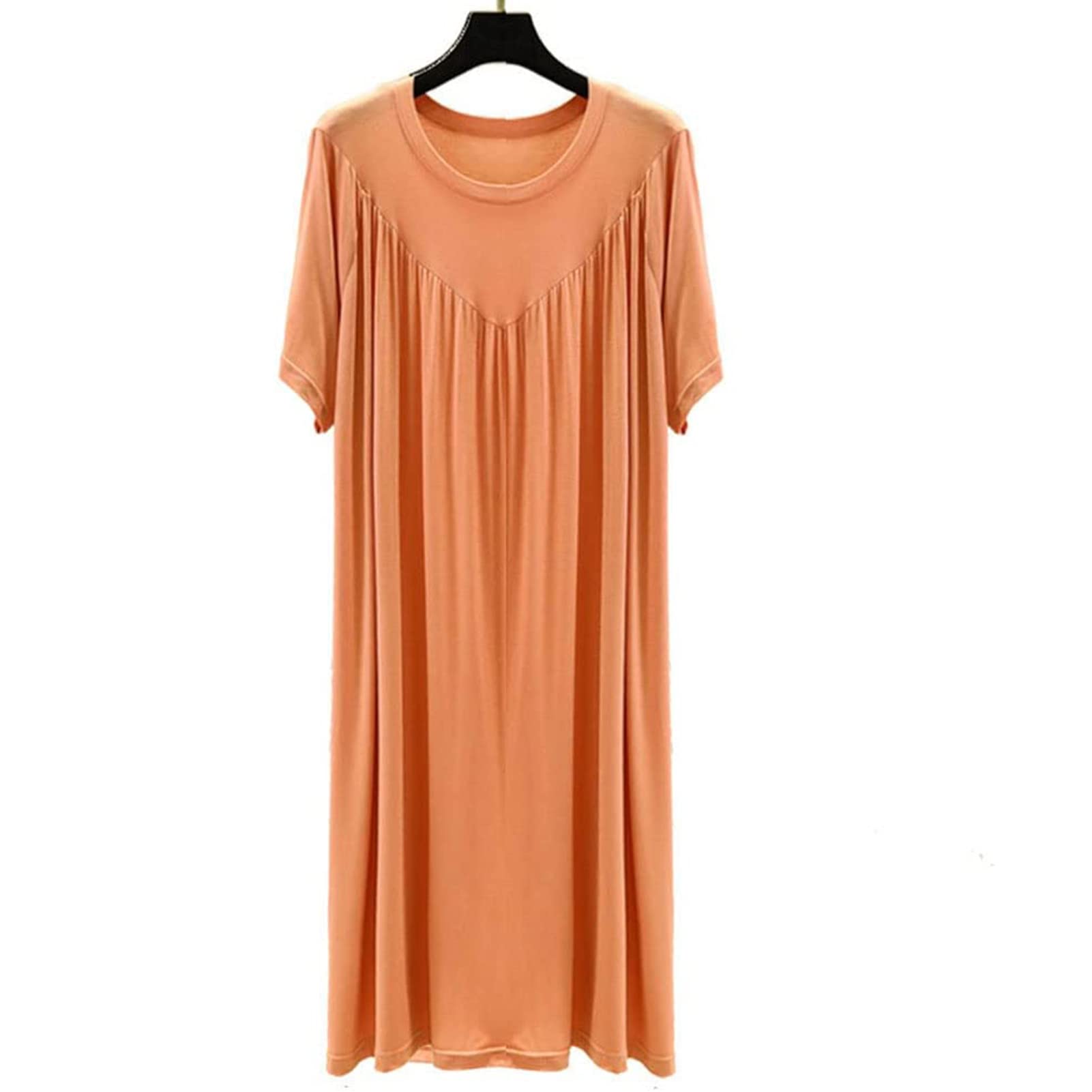 FYHCY Women's Super Soft Comfortable Short Sleeve Loose Pajama Dress - Plus Size Nightgown Pleated Nightshirt for Sleep & Lounge (Orange, Large) | Cozy Home Wear, Relaxing Nighttime Outfit, Perfect Gift for Her
