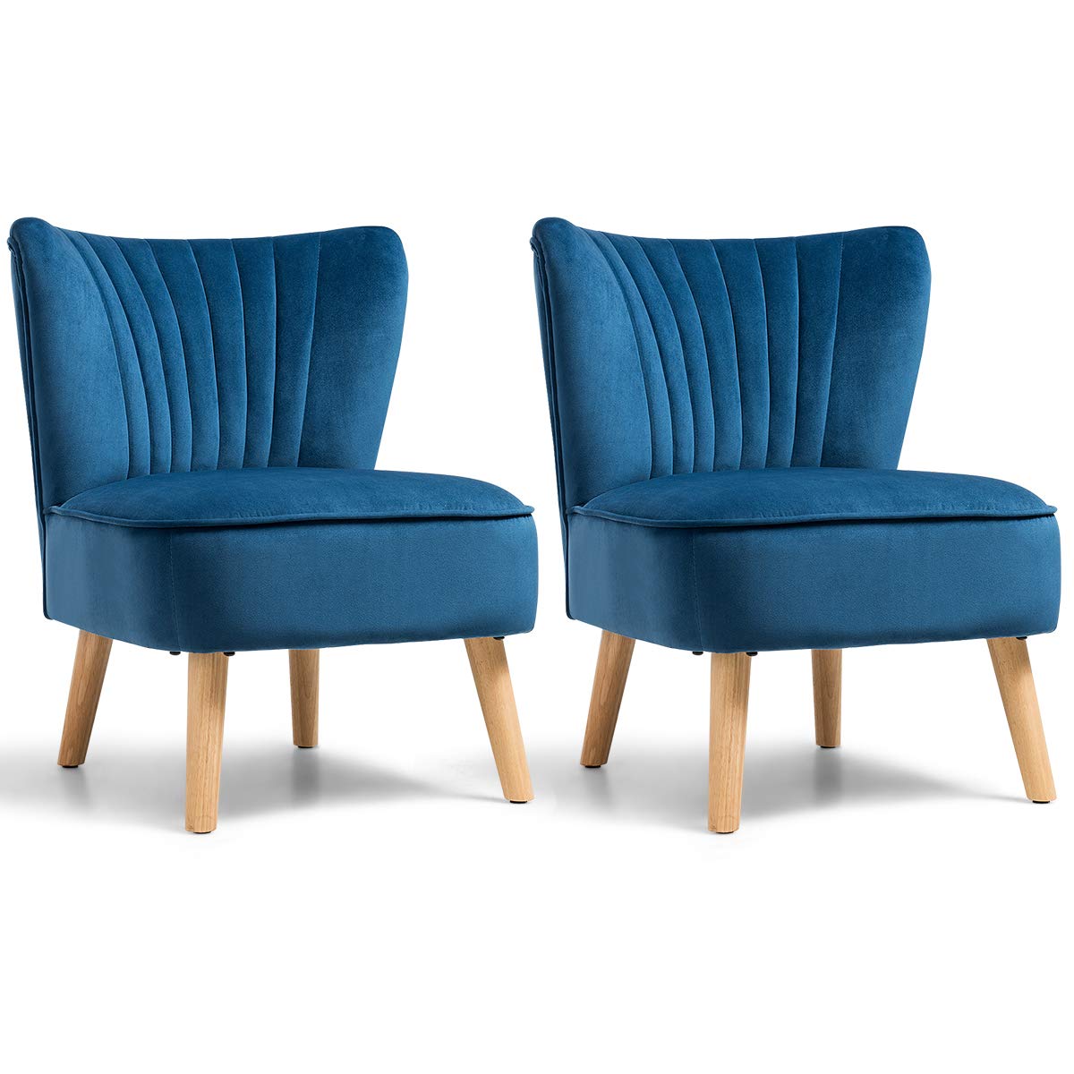 Giantex Set of 2 Velvet Accent Chairs with Wood Legs - Modern Upholstered Armless Wingback Club Chairs, Thickly Padded for Living Room, Bedroom, Office & Lounge - Comfortable Seating for Home Decor & Relaxation