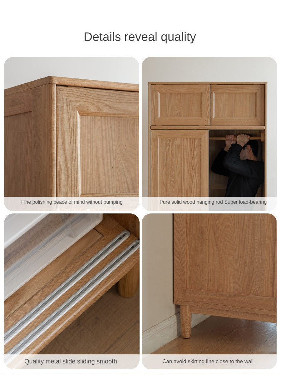 Solid Oak Wood Sliding Door Wardrobe Closet - Modern & Spacious Storage for Bedroom, Living Room, or Walk-In Closet