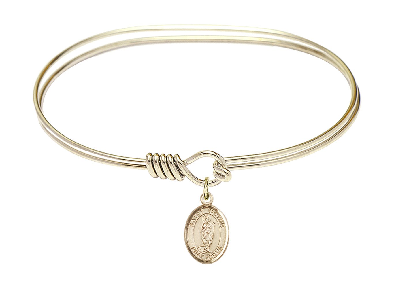 F A Dumont 7 Inch Oval Eye Hook Bangle Bracelet with St. Victor of Marseilles Charm - Elegant Religious Jewelry for Women, Perfect for Church, Weddings & Special Occasions