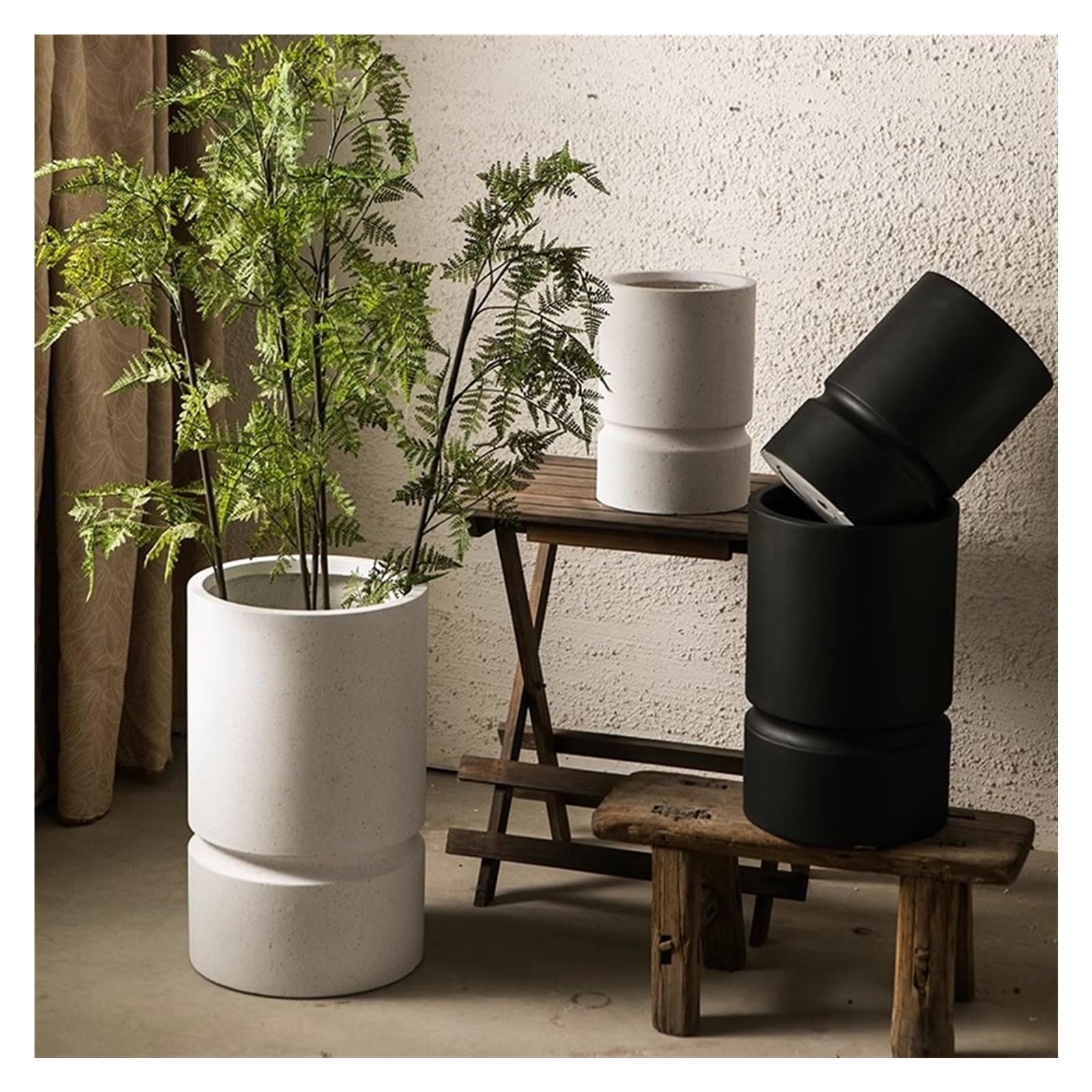 Modern Minimalist Ceramic Planters for Indoor Plants - Round Flower Pots for Home, Garden & Courtyard - Medium Size Black Window Box Planter - Perfect for Succulents, Herbs & Small Houseplants