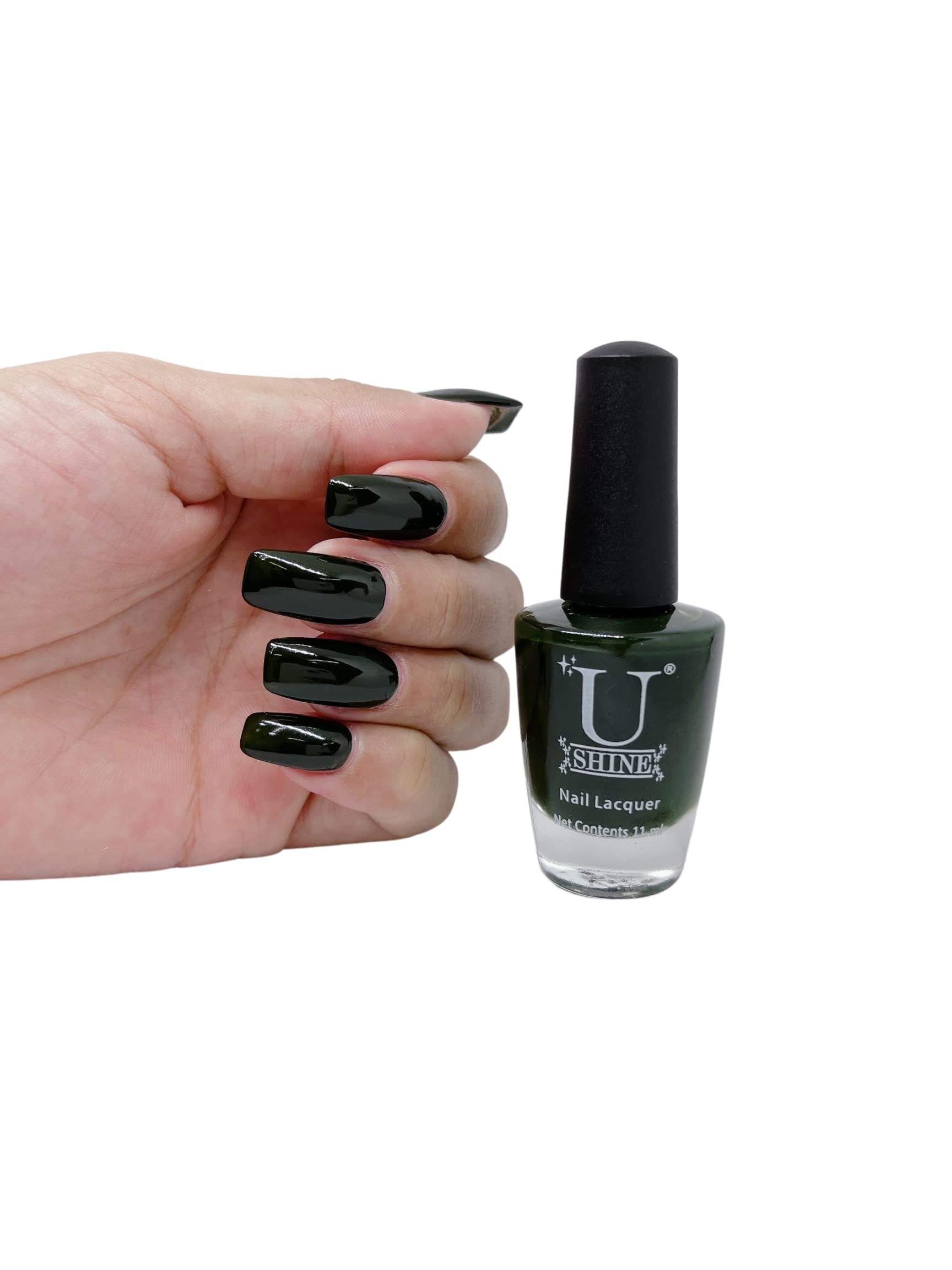U Shine Deep Green Glossy Nail Polish - 11ml Vegan Nail Lacquer | Paraben-Free, No Yellowing, Chip & Crack Resistant | Long Lasting Nail Paint for Manicures & Pedicures | Perfect for Daily Wear, Parties & Special Occasions