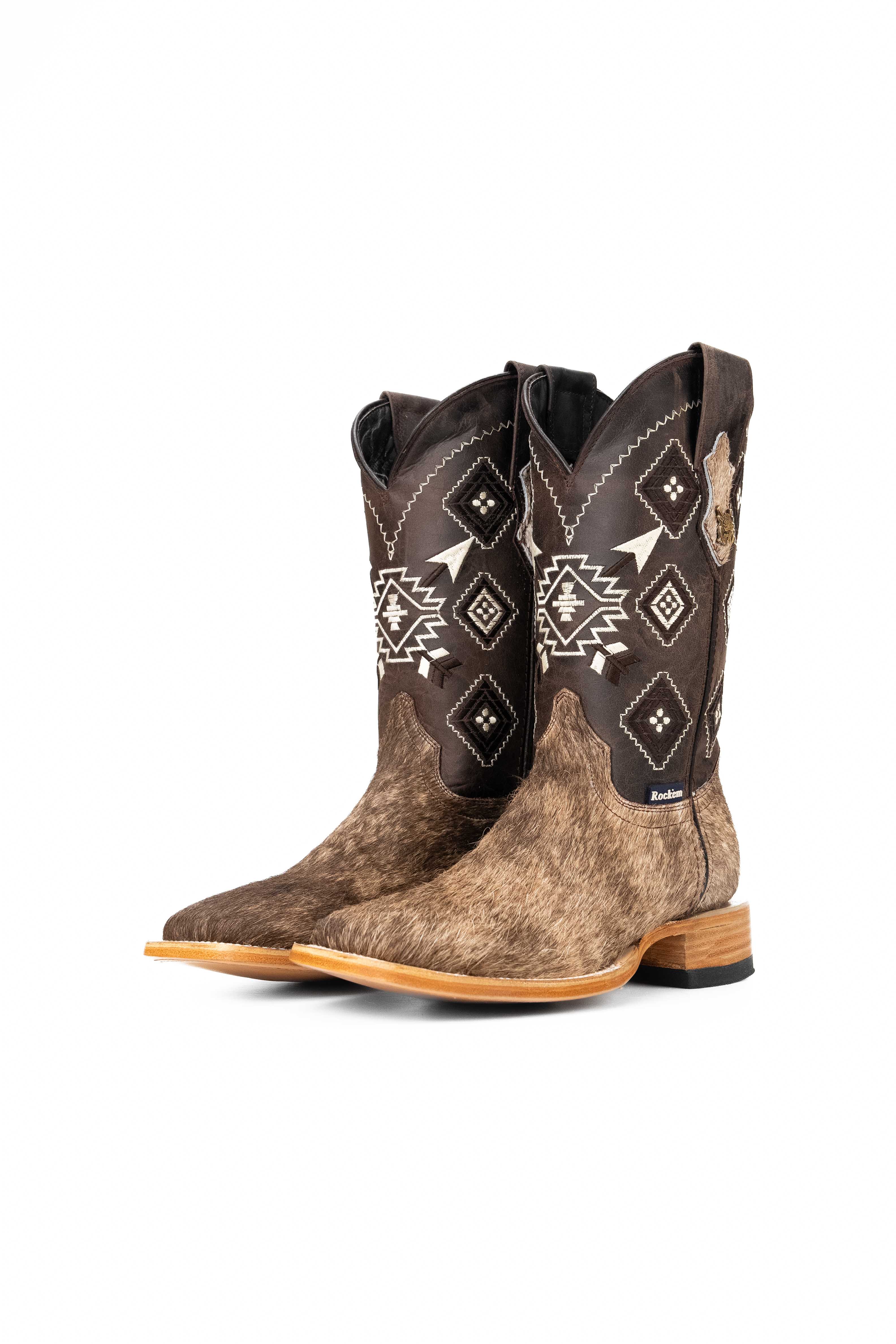 Authentic Men's Cowhide Square Toe Cowboy Boots - Size 7.5 - Western Style Riding Boots for Country Music Festivals & Rodeo Events