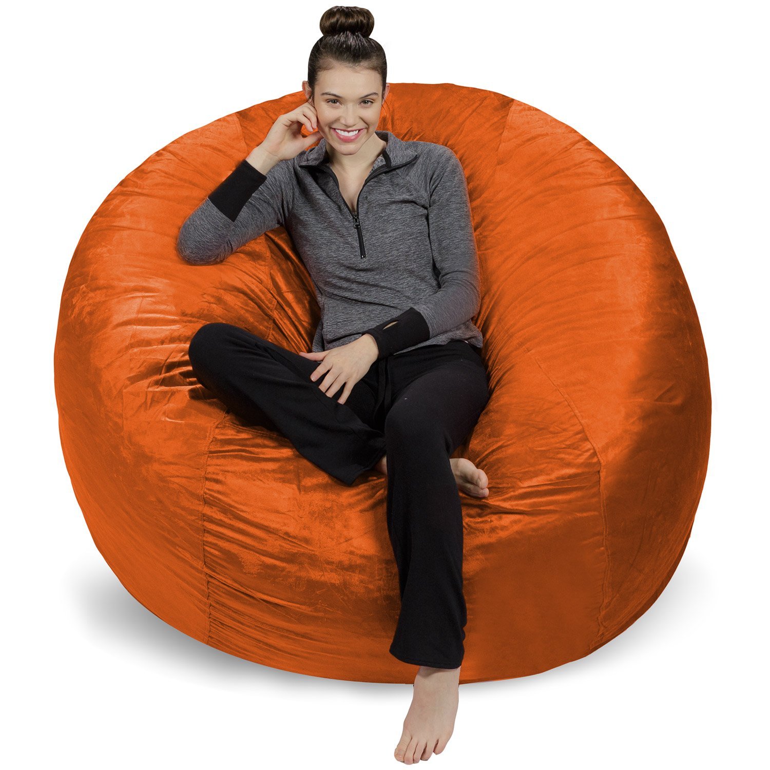 Plush Ultra Soft Sofa Sack Bean Bag Chair for Kids, Teens & Adults - Memory Foam Filled, Microsuede Cover - Comfortable Foam Furniture for Dorm Room, Living Room & Bedroom - Tangerine 6ft - Perfect for Relaxing, Gaming & Movie Nights