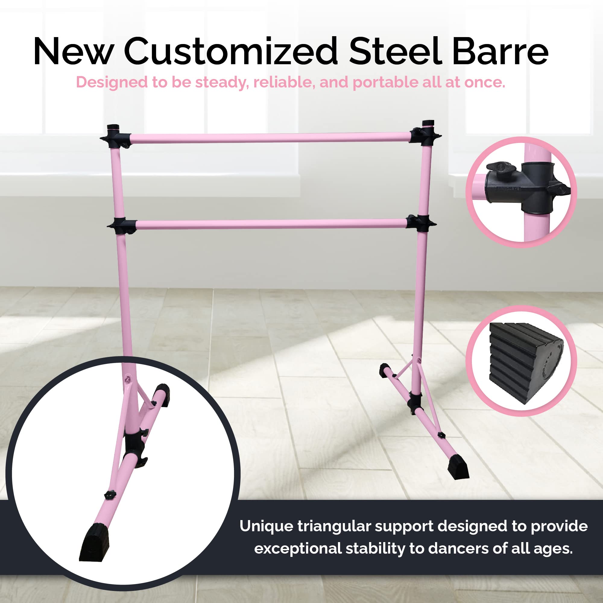 4 Ft Adjustable Steel Double Ballet Barre with Carry Bag & Beginner Guide - Portable Anti-Wobble Dance Bar for Home, Gym, Studio Practice | Perfect for Ballet Training, Stretching & Dance Exercises