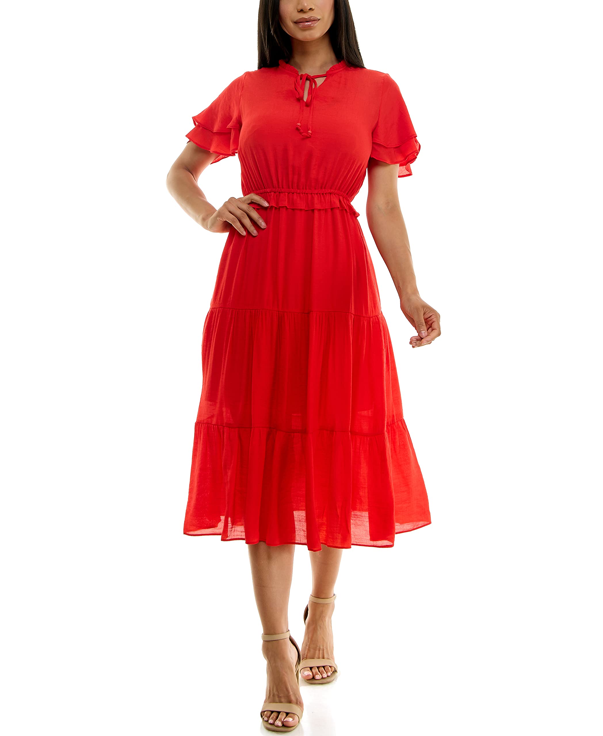 Nanette Lepore Women's Maxi Caribbean Texture Dress with Triple Tier Skirt - Elegant Beach Wedding & Summer Vacation Dress for Women