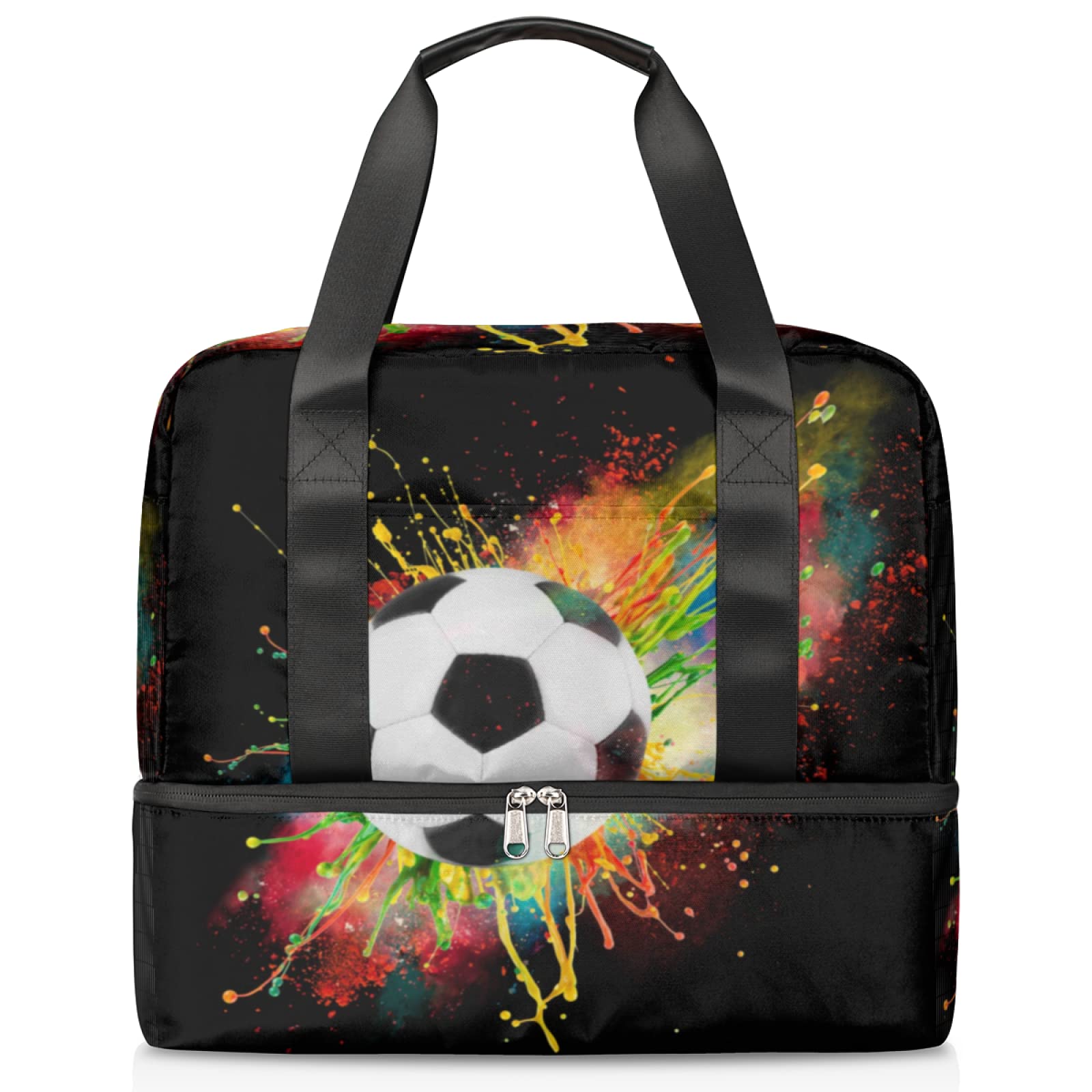 Waterproof Sports Travel Weekender Bag - Football Oil Paint Duffle Gym Tote for Men & Women with Shoe Compartment | Perfect for Gym, Beach, Overnight Trips & Carry-On Luggage