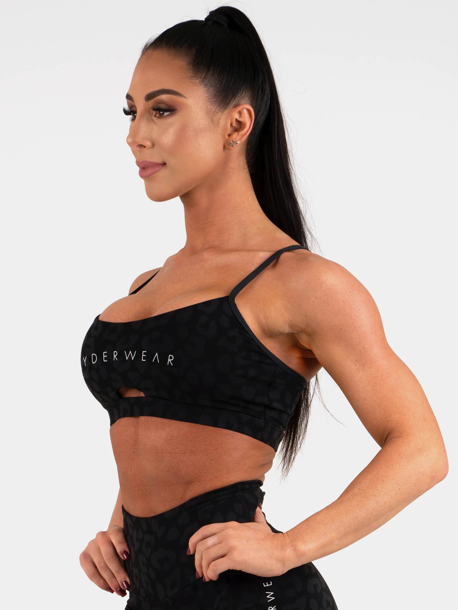 Animal Print Sports Bra - Leopard Black Workout Top for Women | Yoga, Running, Gym & Fitness