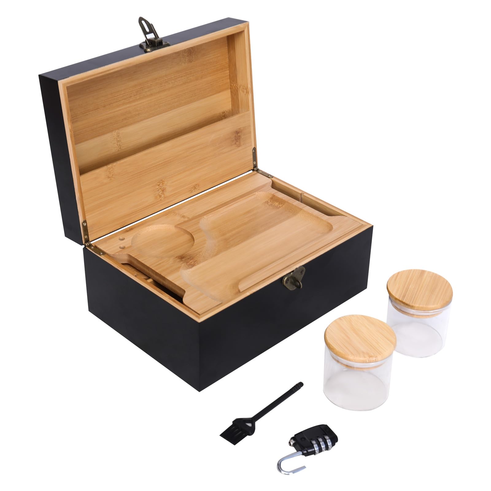 ARTAWEIN Decorative Storage Box Set with Removable Tray & Combination Lock - 3 Glass Jars & Detachable Dividers - Multipurpose Organizer for Jewelry, Makeup, Office Supplies (Black) - Perfect for Home Decor, Gift Giving & Clutter-Free Organization