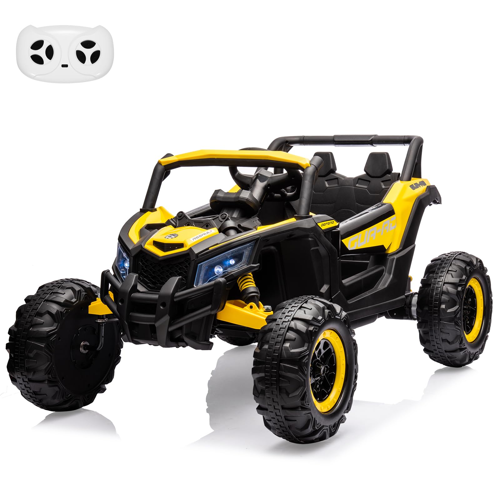 GARVEE 24V Kids Electric Ride On UTV Car with Remote Control - 200W Motor, Spring Suspension, LED Lights & Music - Yellow Off-Road Toy for Boys & Girls Ages 3-8 - Perfect for Backyard, Park & Indoor Play