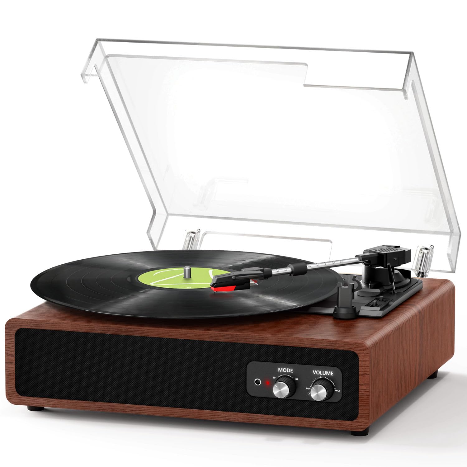 FYDEE Vintage Bluetooth Record Player with Built-in Speakers, 3-Speed (33/45/78 RPM) Turntable for Vinyl Records | Adjustable Counterweight, RCA & AUX Output | Perfect for Home, Office & Retro Music Lovers (Walnut Finish)