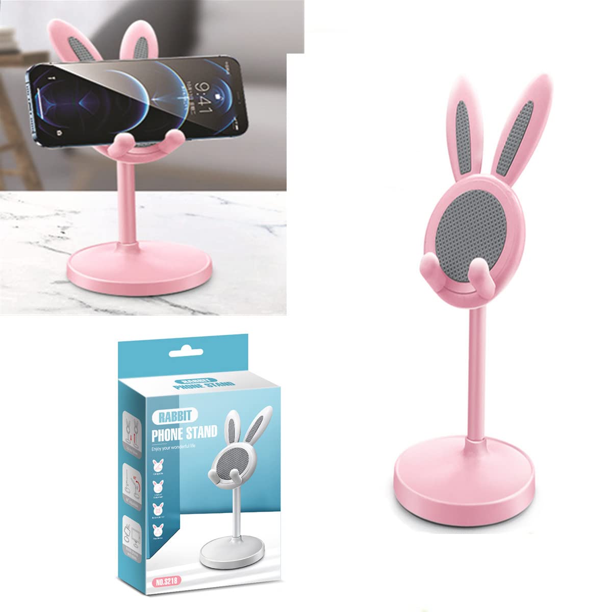 Cute Bunny Phone Stand Holder for iPhone, iPad, Tablets & Nintendo Switch - Kawaii Pink Bunny Phone Dock for Desk, Car & Home Decor - Perfect Gift for Girls & Women